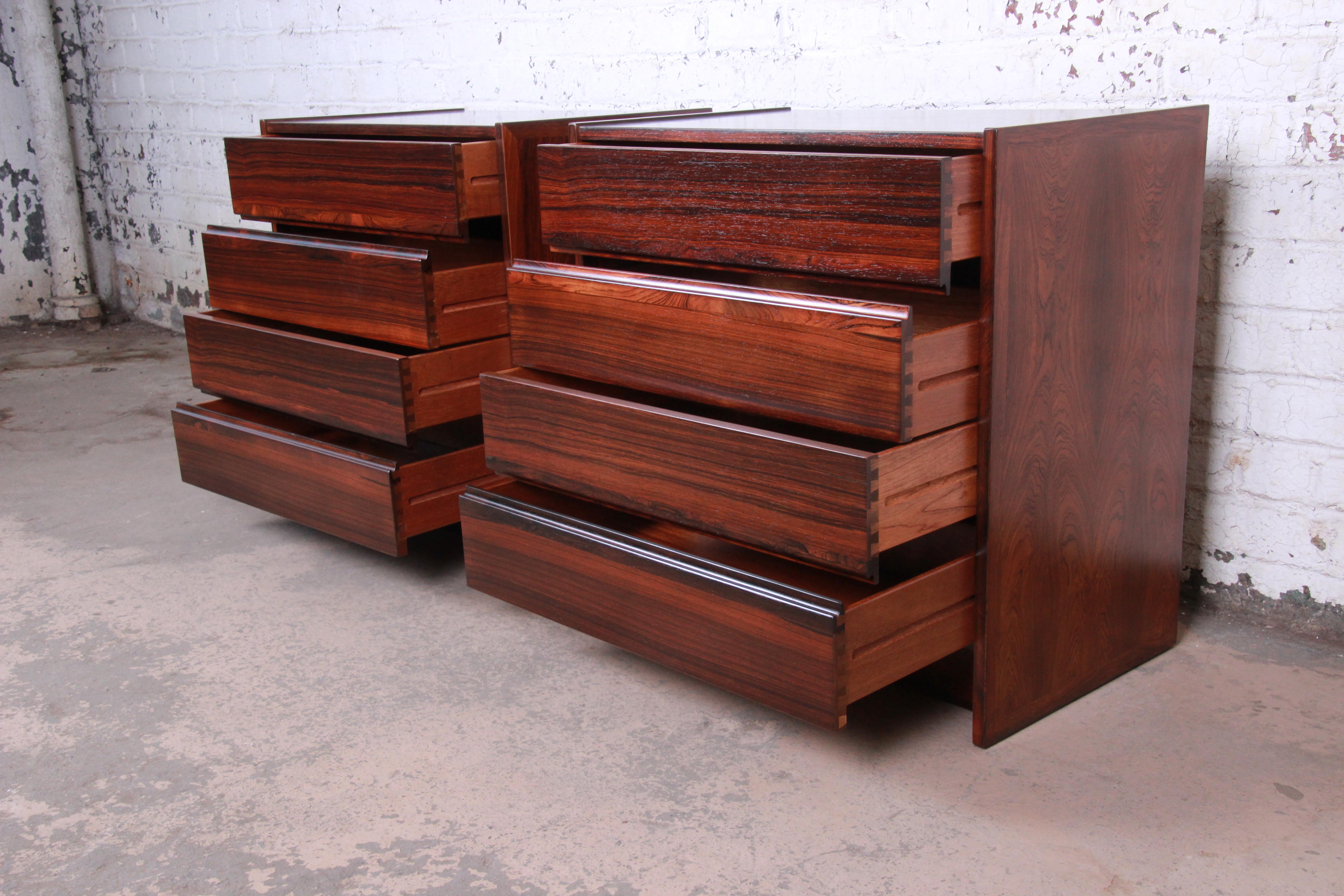 Danish Modern Rosewood Bachelor Chests or Large Nightstands, Newly Restored 8