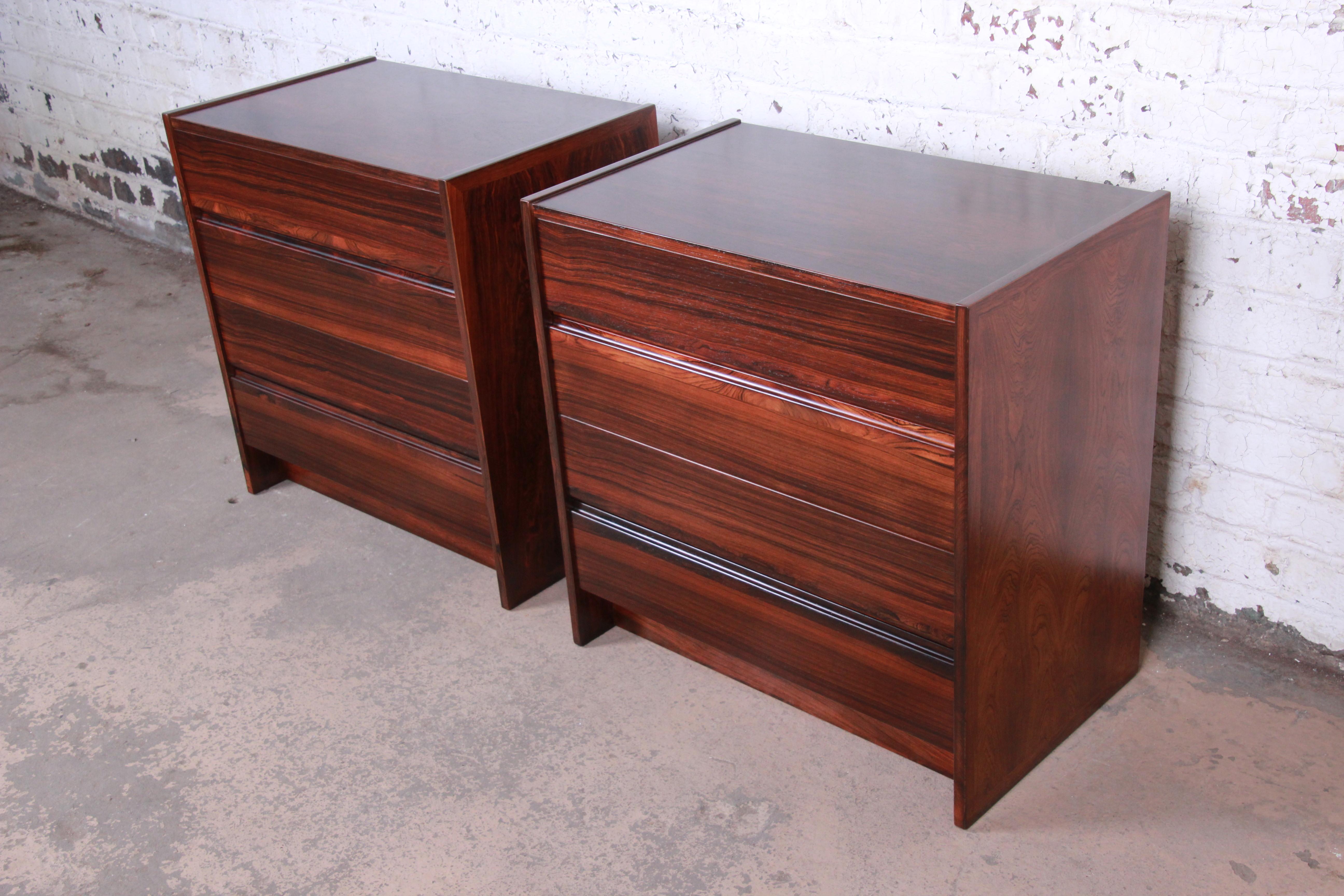 Danish Modern Rosewood Bachelor Chests or Large Nightstands, Newly Restored In Good Condition In South Bend, IN