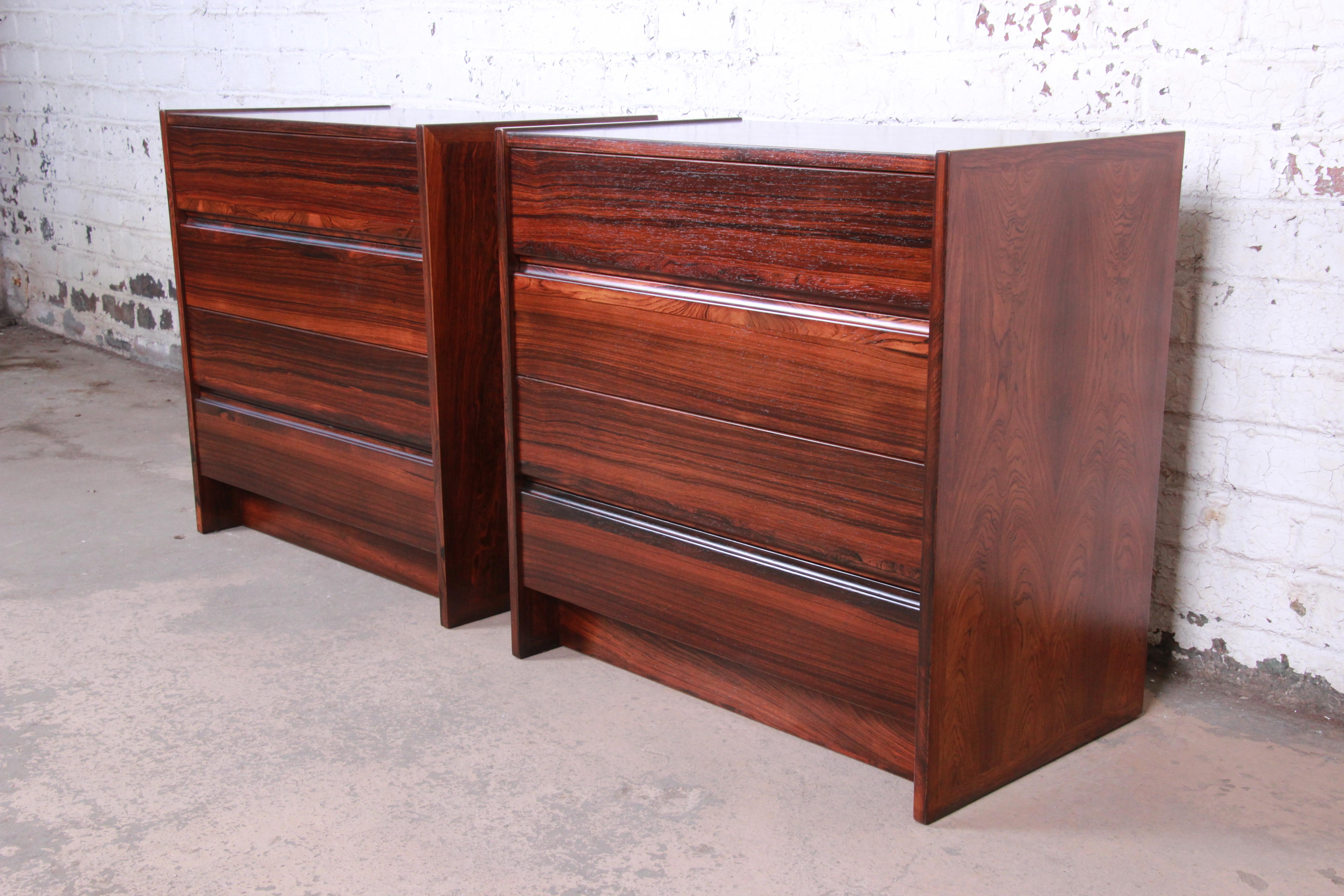 Mid-20th Century Danish Modern Rosewood Bachelor Chests or Large Nightstands, Newly Restored