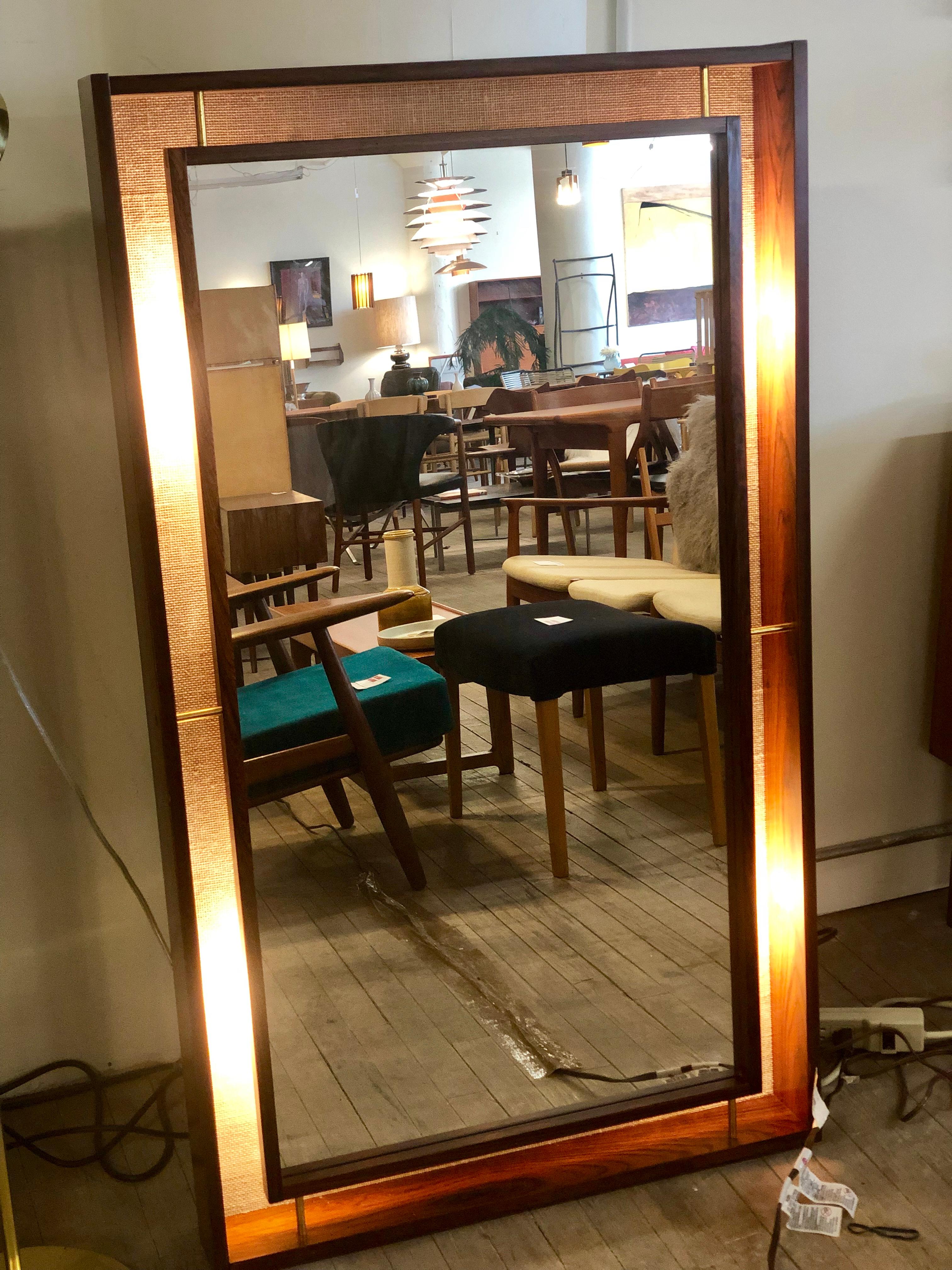 Danish Modern Rosewood Back Lit Mirror In Excellent Condition In Minneapolis, MN