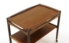 Danish Modern Rosewood Bar / Serving Cart, Removable Tray, Chrome Casters