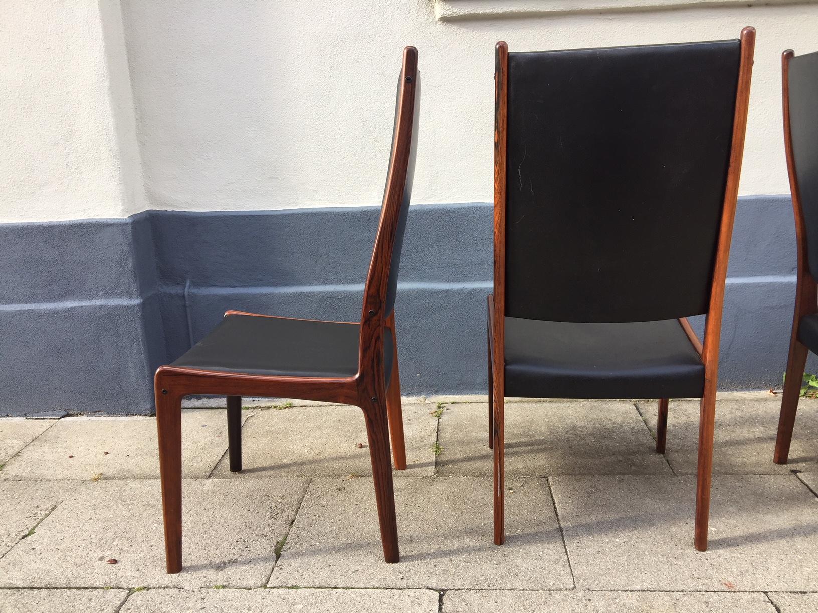 Mid-Century Modern Danish Modern Rosewood & Black Leather Dining Chairs by Johannes Andersen, 1960s