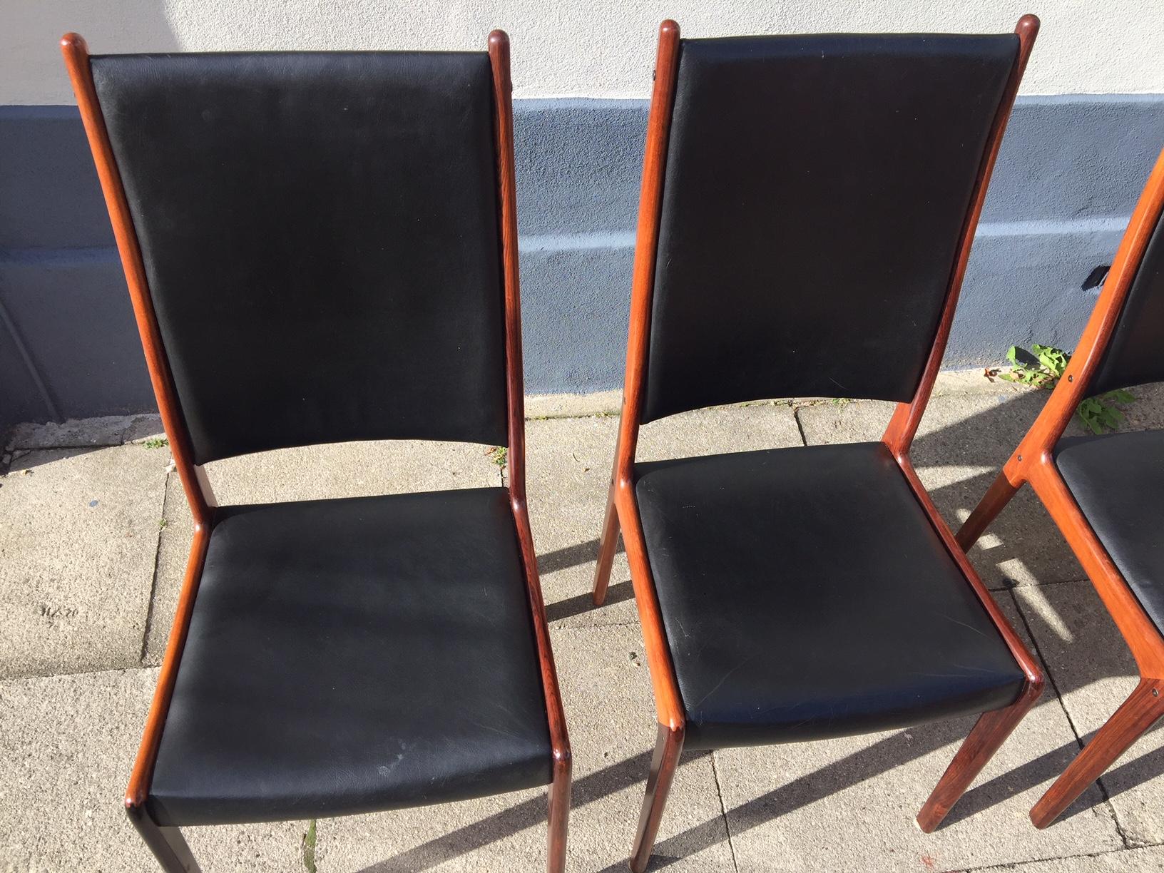 Mid-20th Century Danish Modern Rosewood & Black Leather Dining Chairs by Johannes Andersen, 1960s
