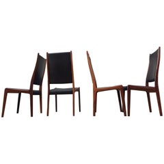 Danish Modern Rosewood & Black Leather Dining Chairs by Johannes Andersen, 1960s