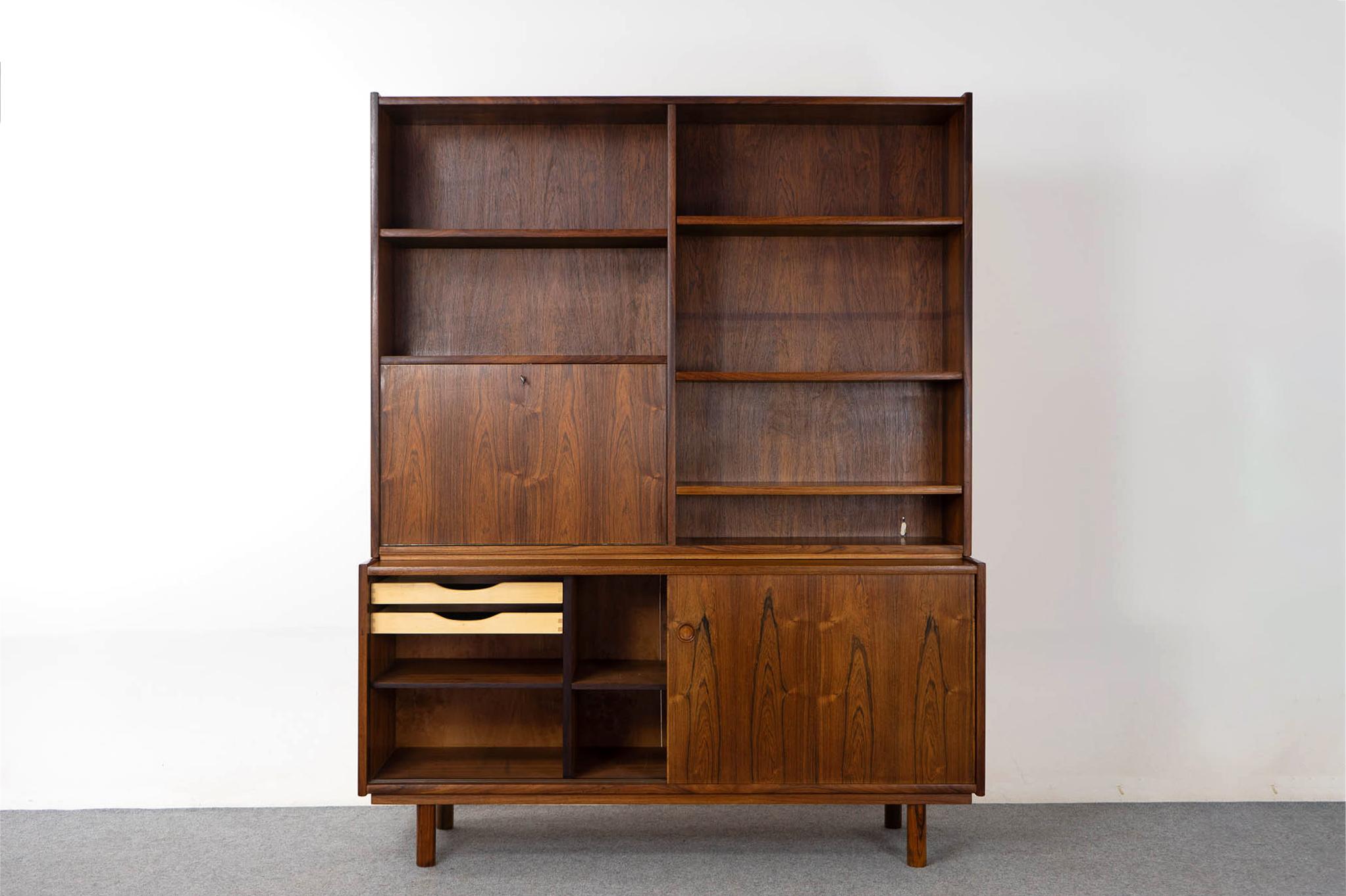 Veneer Danish Modern Rosewood Bookcase Cabinet with Desk For Sale