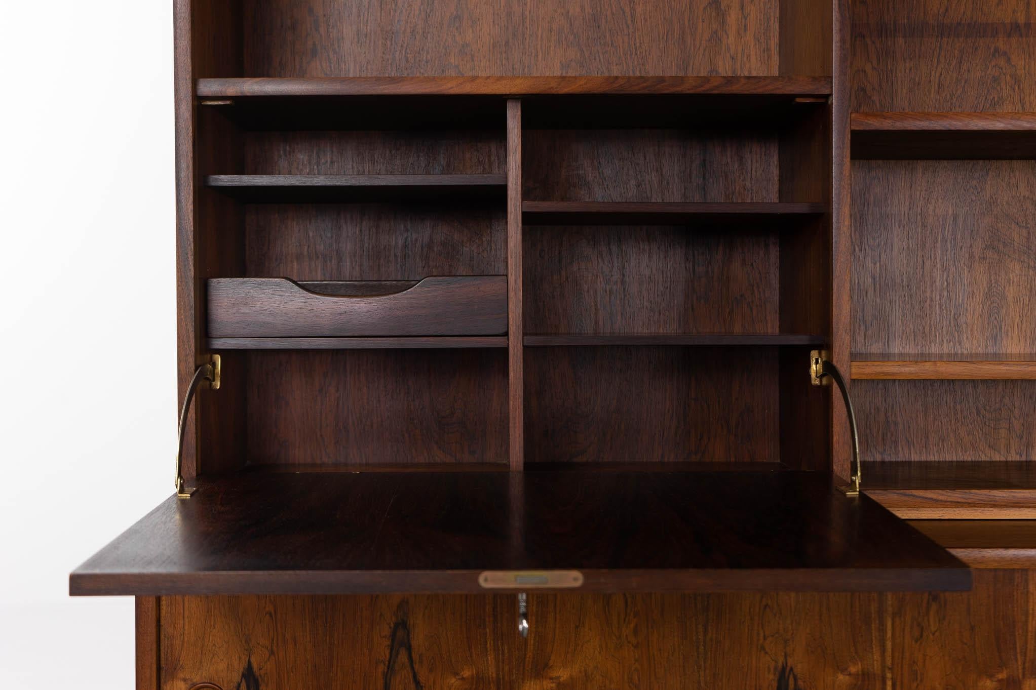 Danish Modern Rosewood Bookcase Cabinet with Desk For Sale 2