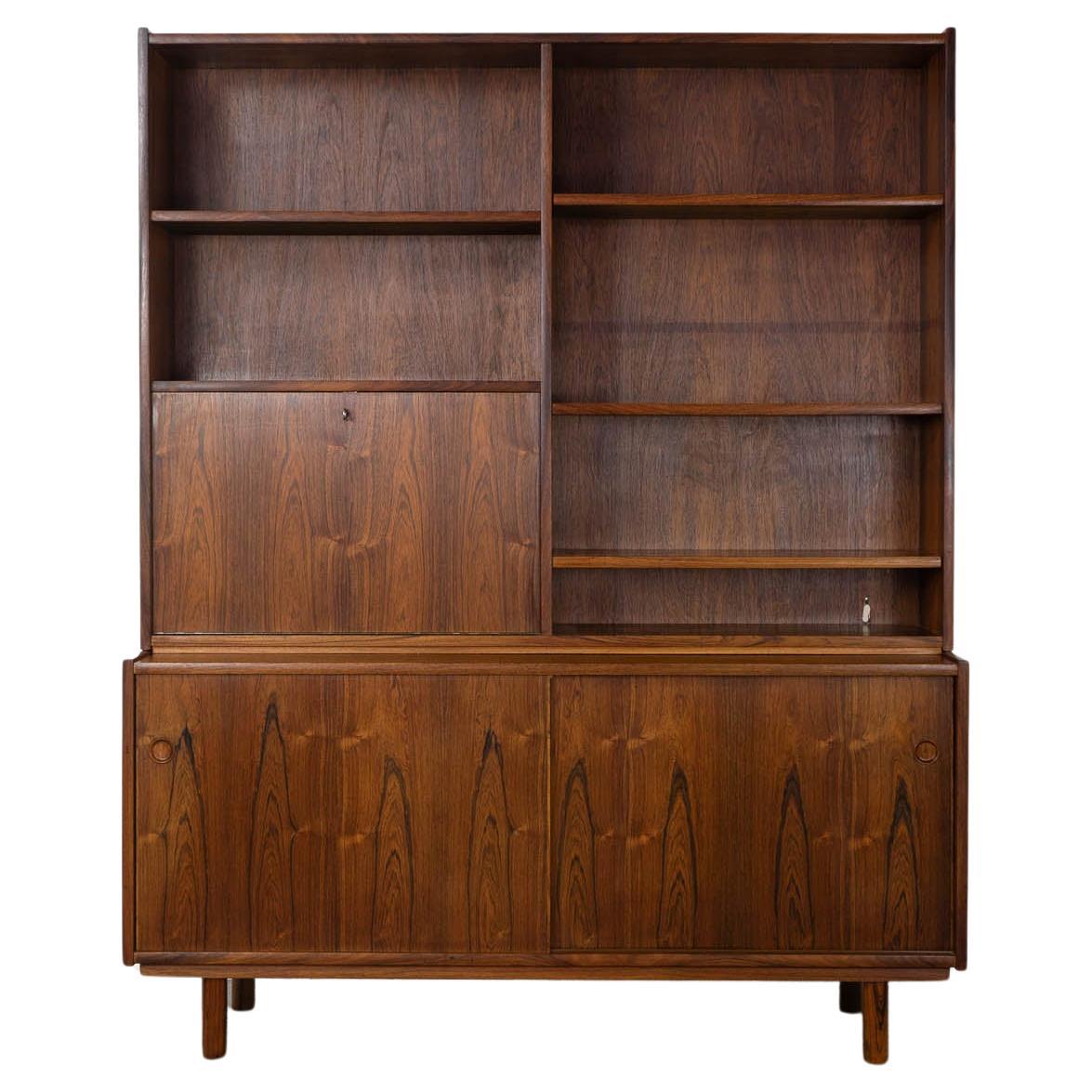 Danish Modern Rosewood Bookcase Cabinet with Desk