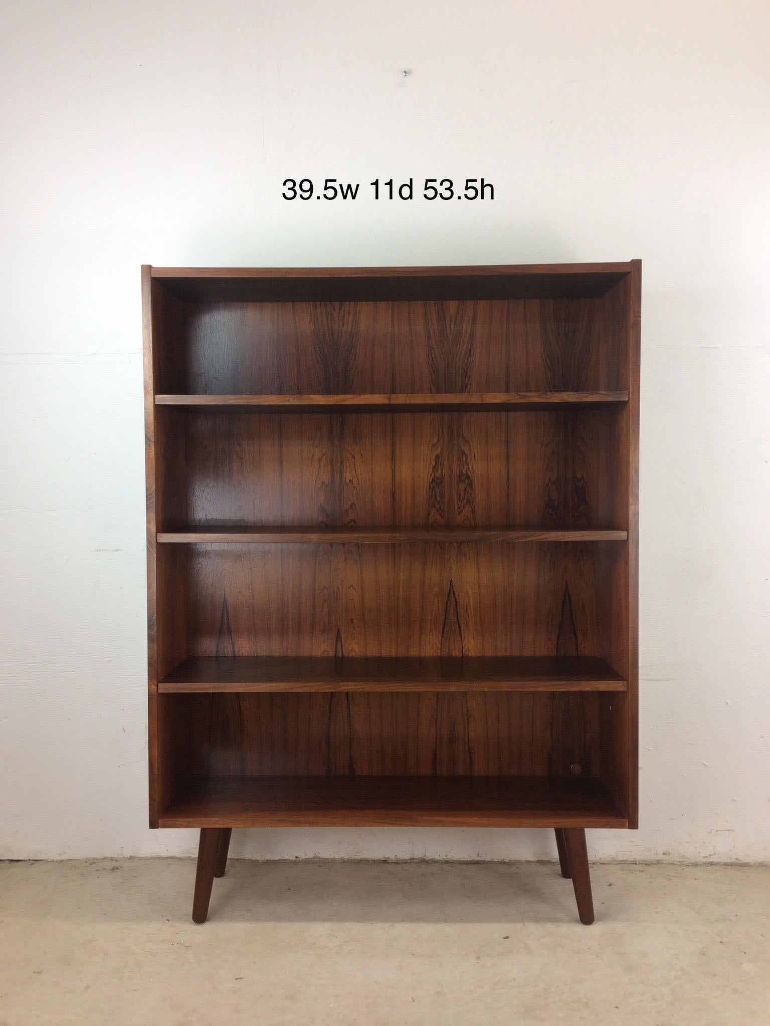 Danish Modern Rosewood Bookcase with Adjustable Shelves & Tapered Legs 12