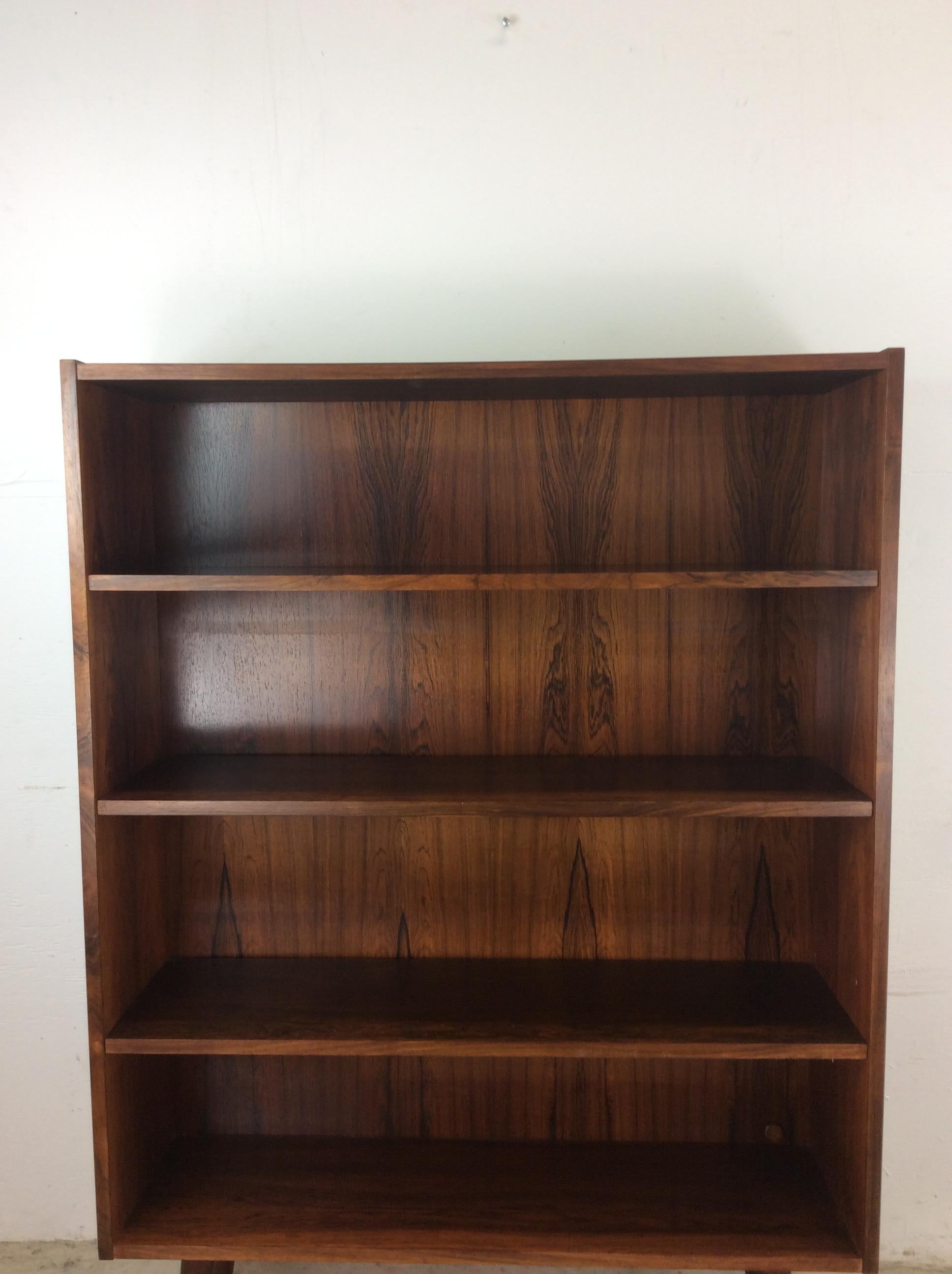 Scandinavian Modern Danish Modern Rosewood Bookcase with Adjustable Shelves & Tapered Legs
