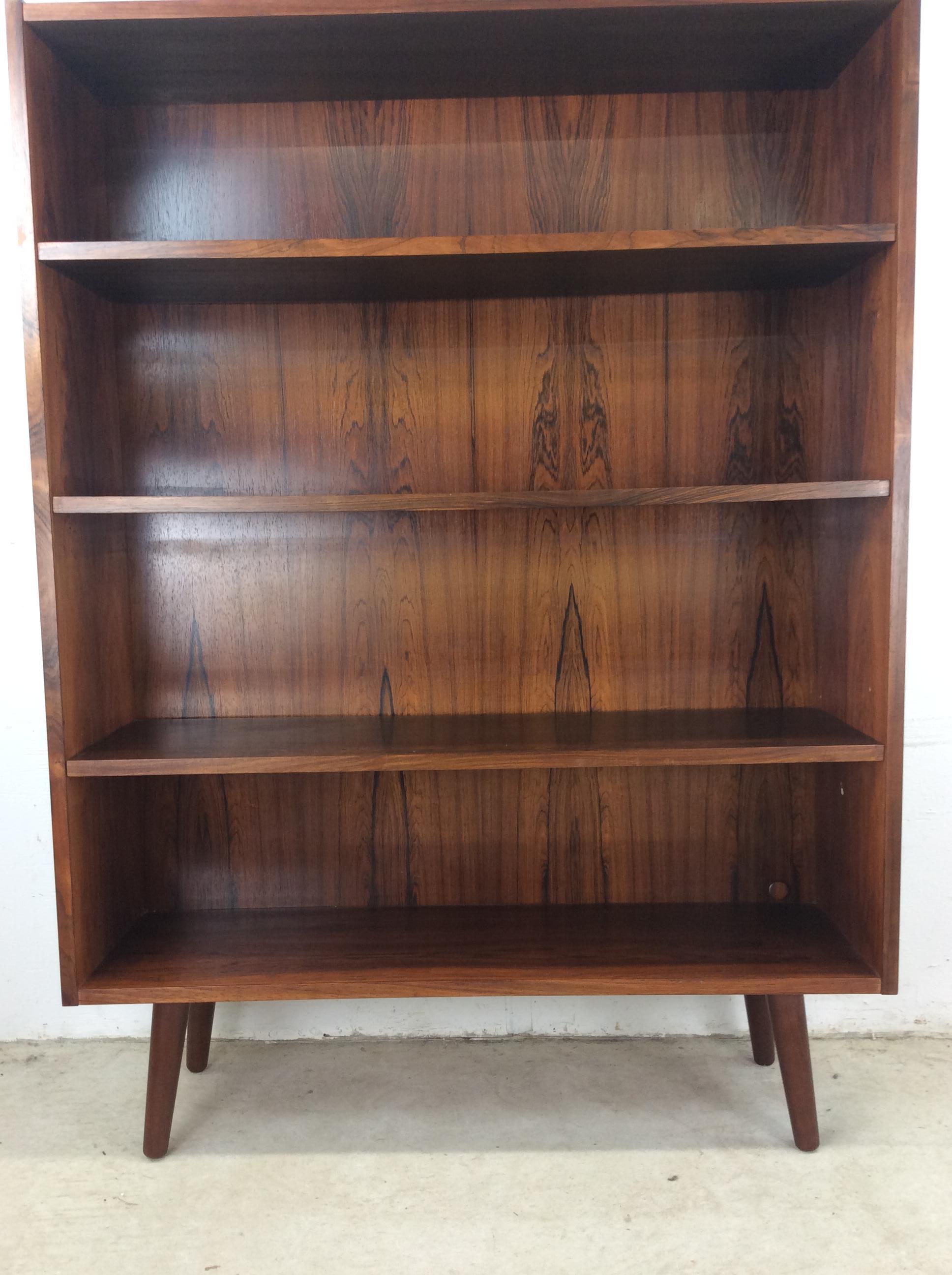 Veneer Danish Modern Rosewood Bookcase with Adjustable Shelves & Tapered Legs