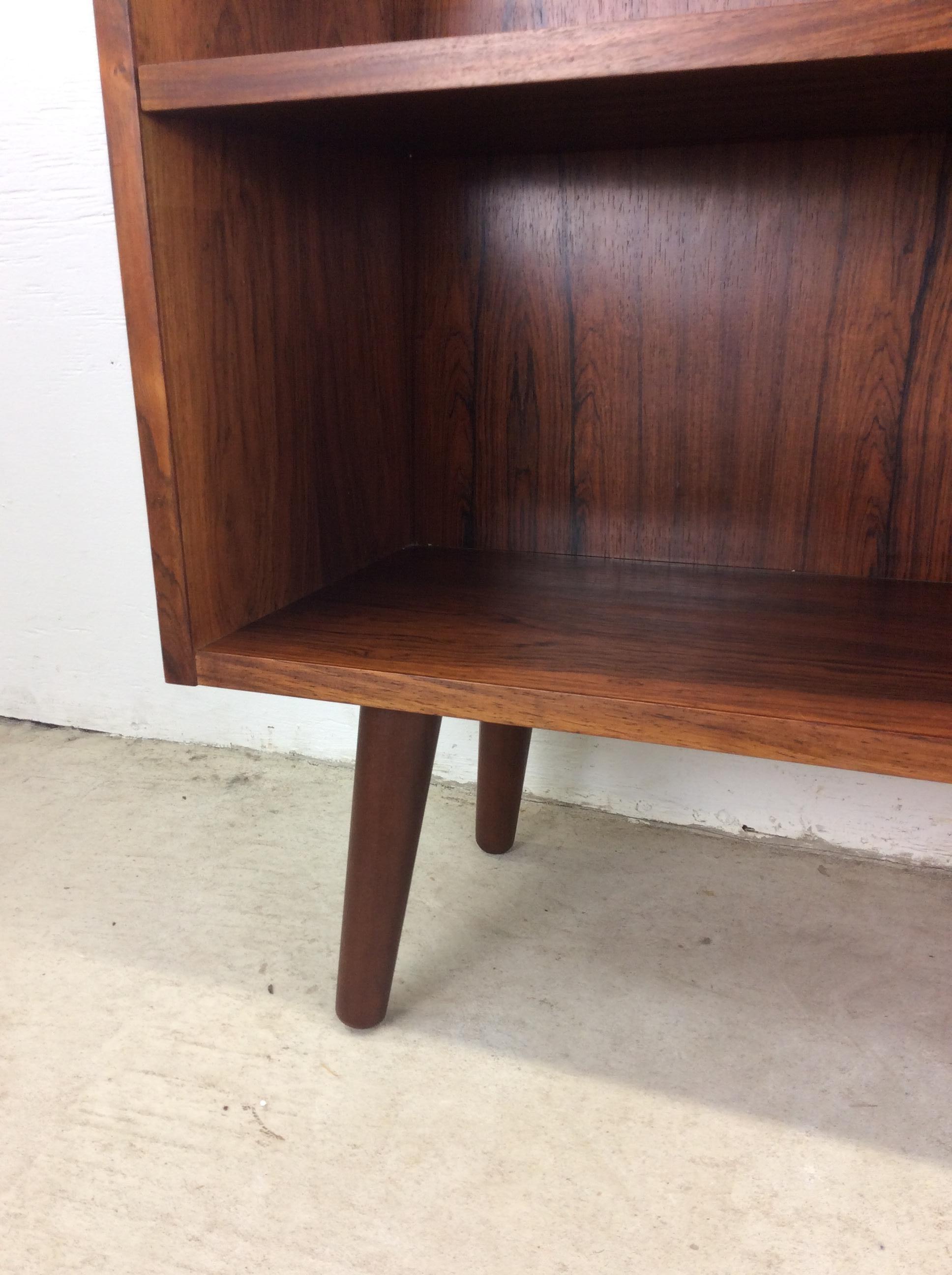 20th Century Danish Modern Rosewood Bookcase with Adjustable Shelves & Tapered Legs