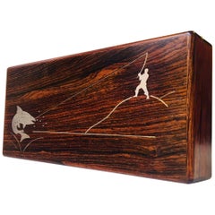 Danish Modern Box, Sterling Salmon Fishing Intarsia, Franz Hingelberg