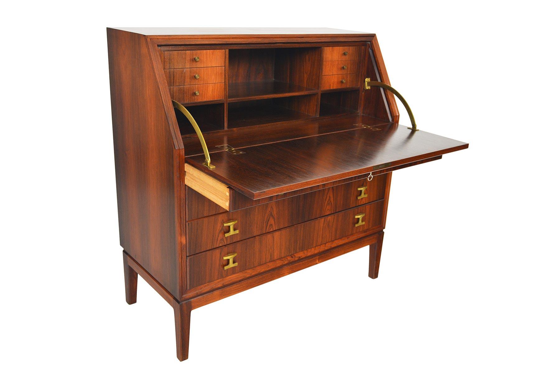 Danish Modern Rosewood and Brass Secretary Desk In Good Condition In Berkeley, CA