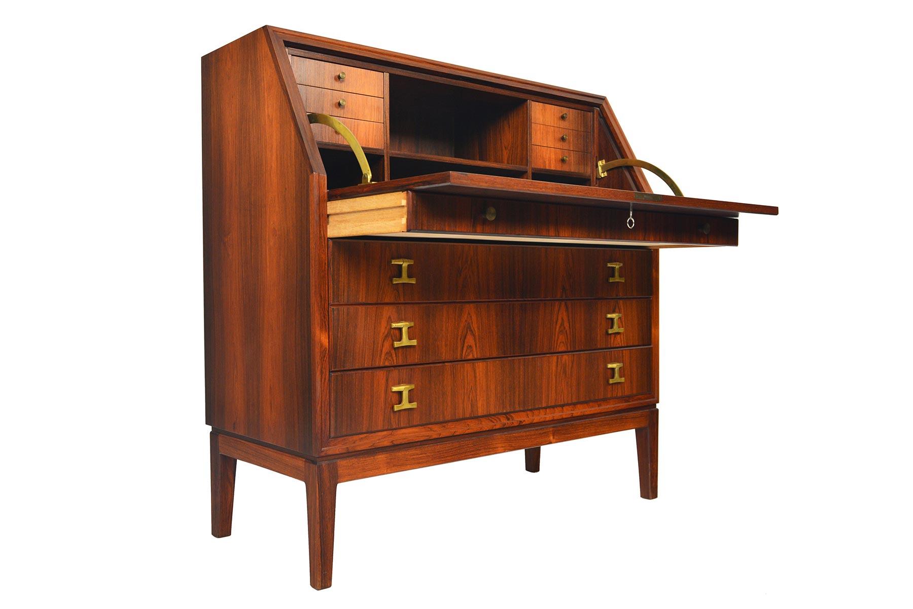 20th Century Danish Modern Rosewood and Brass Secretary Desk