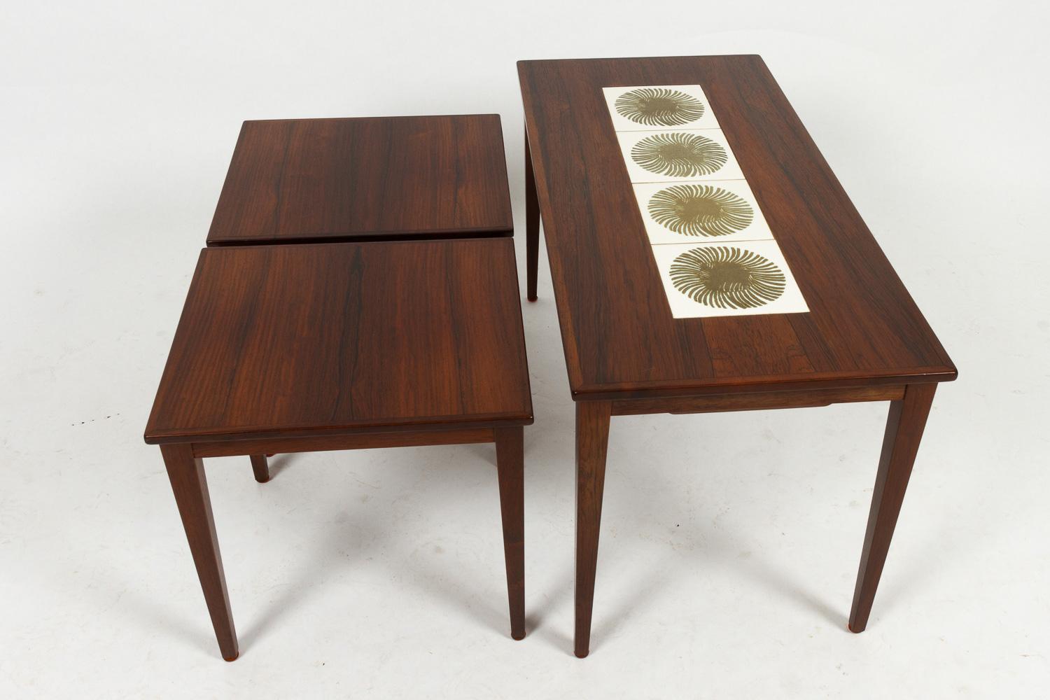 Danish Modern Rosewood & Ceramic Tile Nesting Tables, 1960s, Set of 3 5