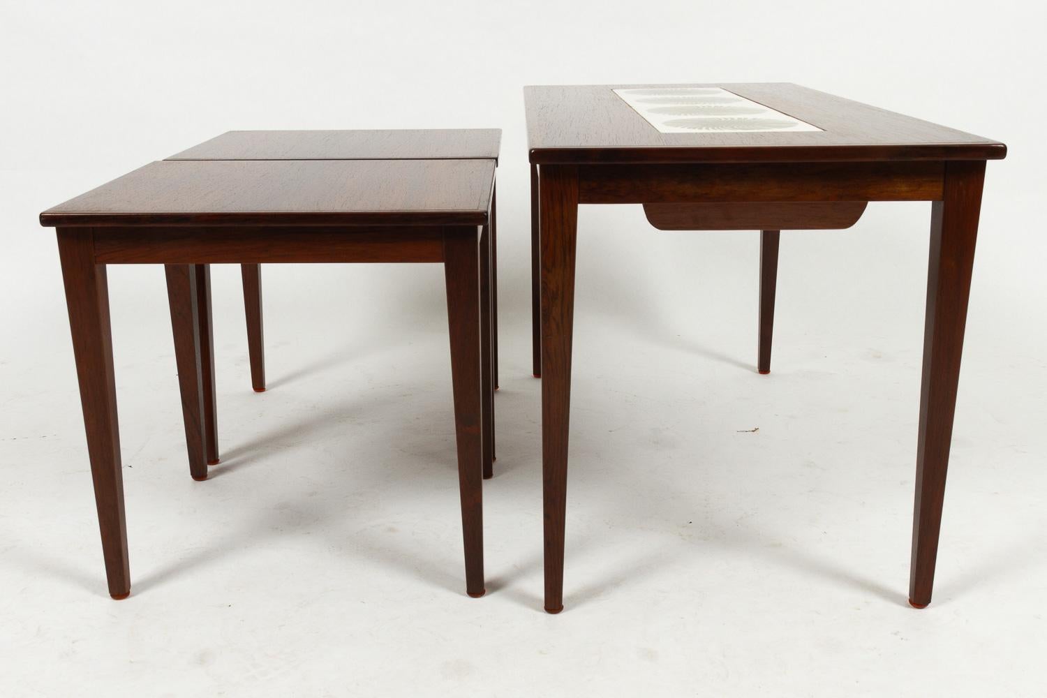Danish Modern Rosewood & Ceramic Tile Nesting Tables, 1960s, Set of 3 6