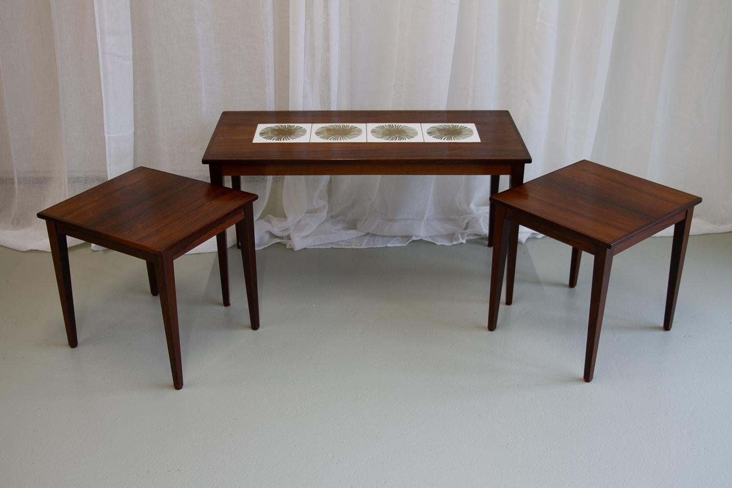 Danish Modern Rosewood & Ceramic Tile Nesting Tables, 1960s, Set of 3 For Sale 8