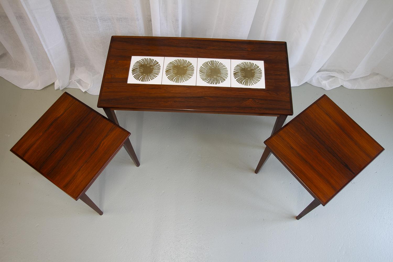 Danish Modern Rosewood & Ceramic Tile Nesting Tables, 1960s, Set of 3 For Sale 10