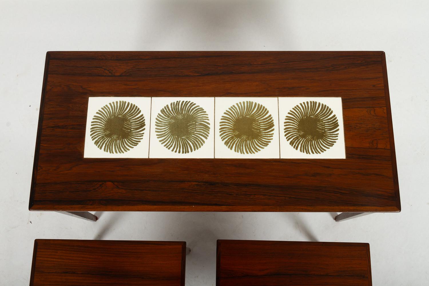Danish Modern Rosewood & Ceramic Tile Nesting Tables, 1960s, Set of 3 14