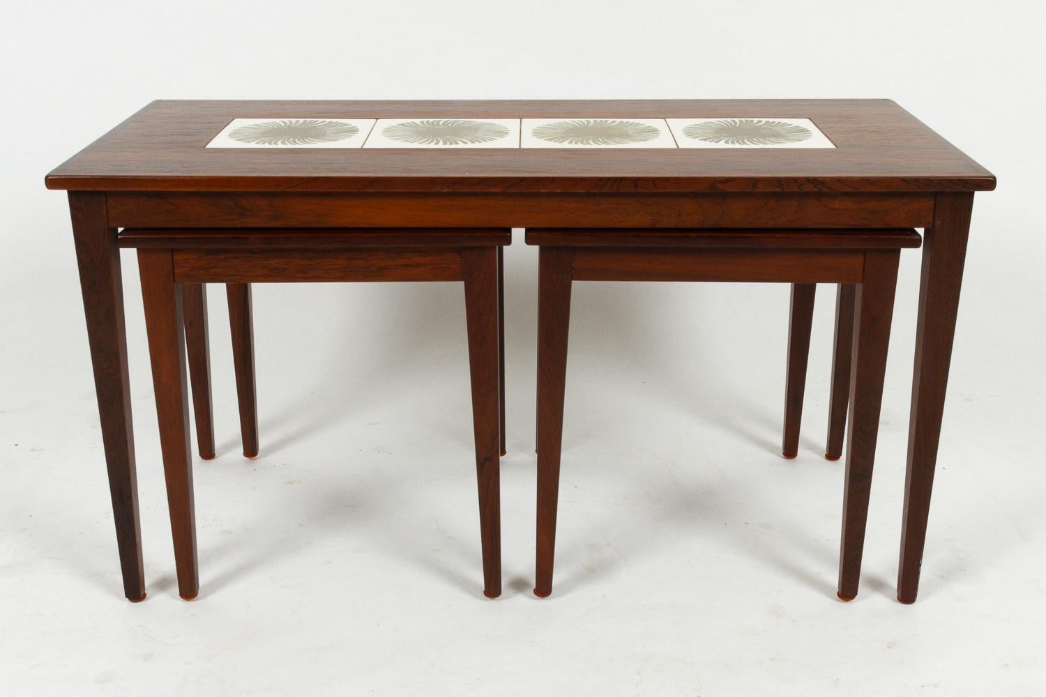 Danish Modern Rosewood & Ceramic Tile Nesting Tables, 1960s, Set of 3 15