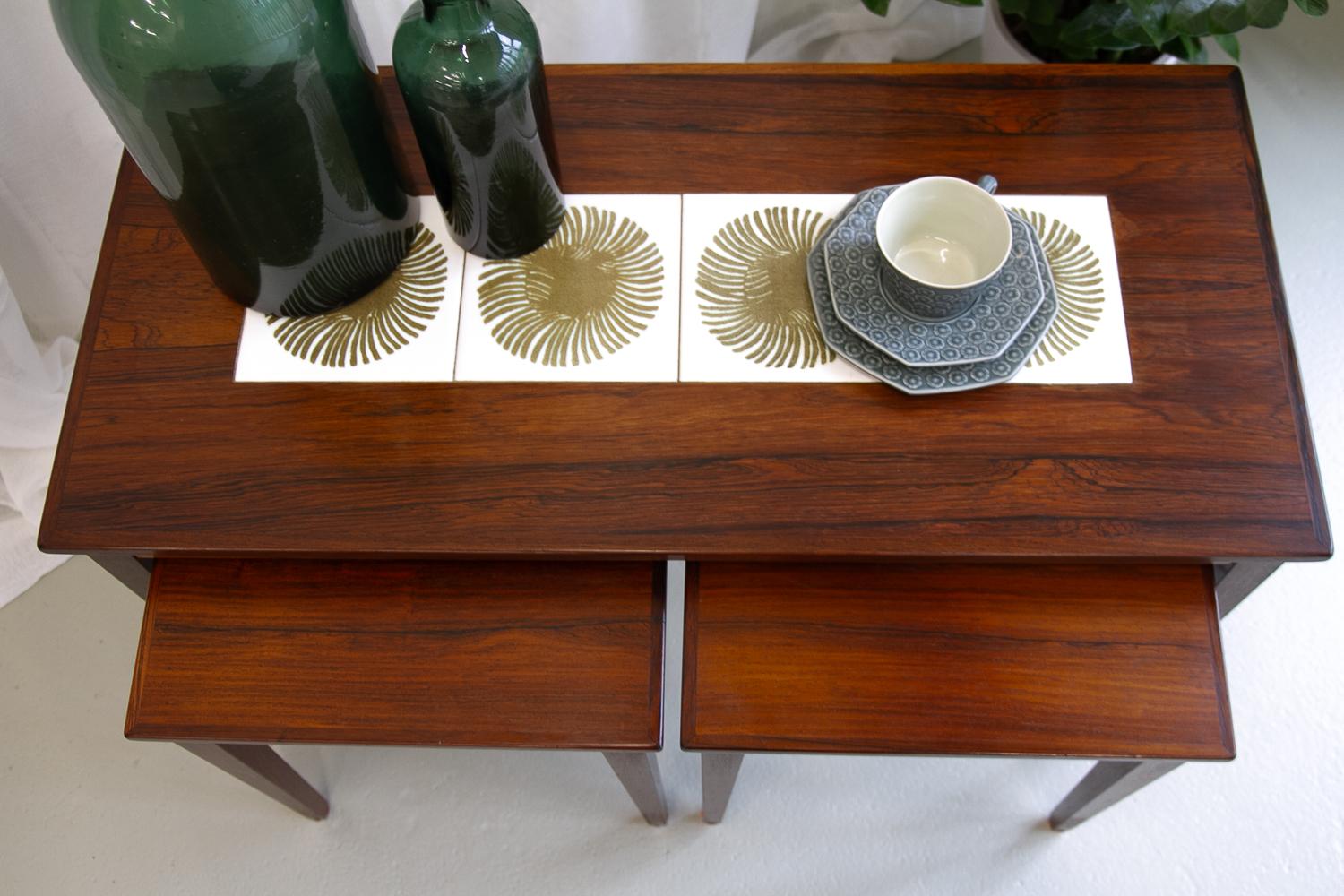 Danish Modern Rosewood & Ceramic Tile Nesting Tables, 1960s, Set of 3 For Sale 15