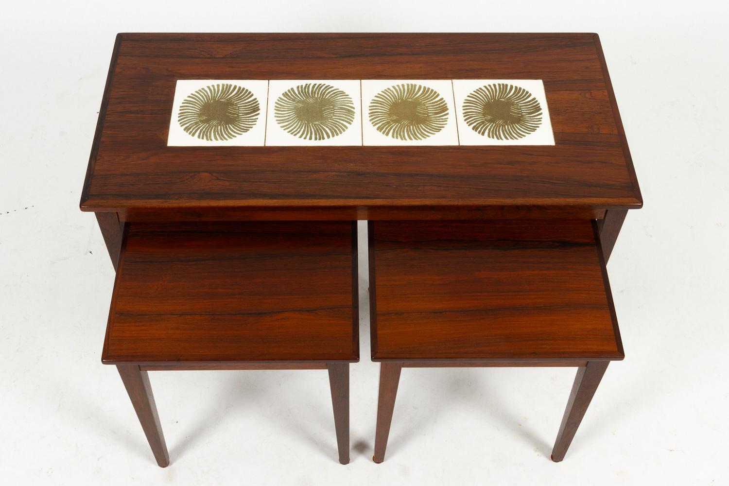 Scandinavian Modern Danish Modern Rosewood & Ceramic Tile Nesting Tables, 1960s, Set of 3