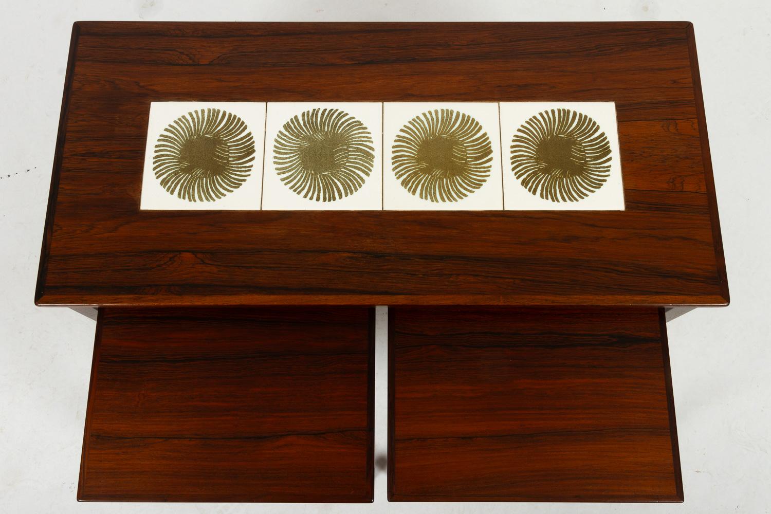 Danish Modern Rosewood & Ceramic Tile Nesting Tables, 1960s, Set of 3 1