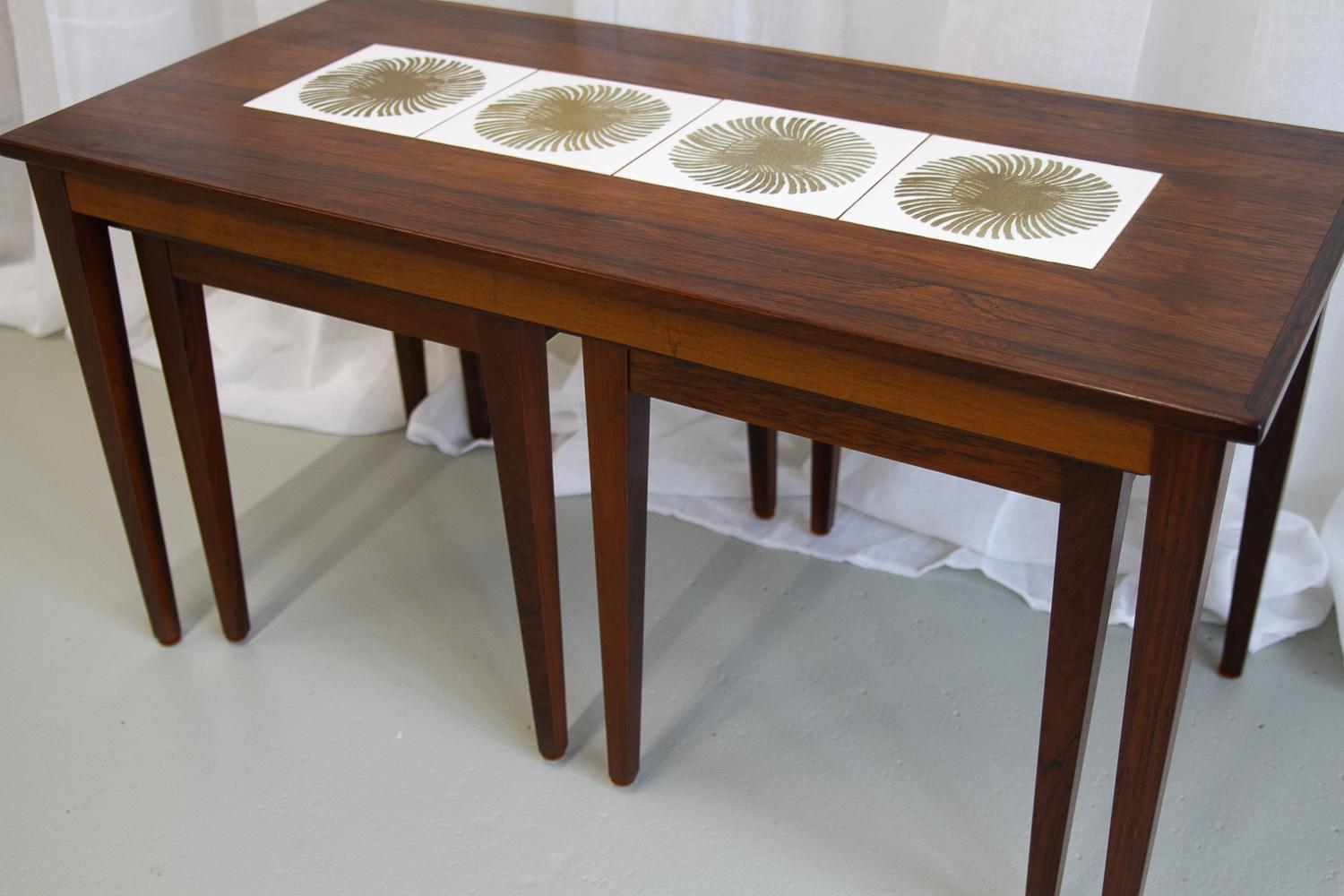 Danish Modern Rosewood & Ceramic Tile Nesting Tables, 1960s, Set of 3 For Sale 1
