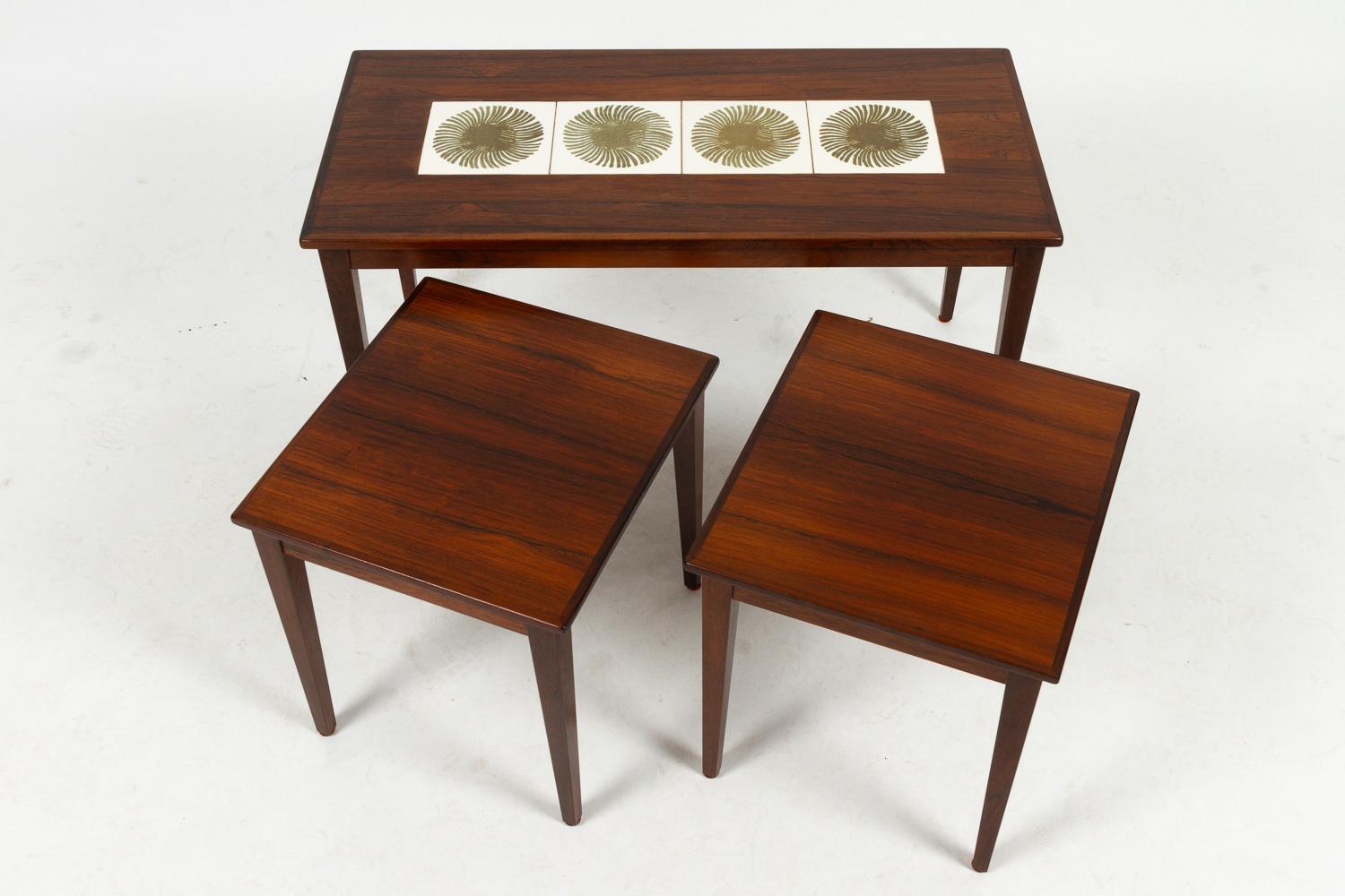 Danish Modern Rosewood & Ceramic Tile Nesting Tables, 1960s, Set of 3 2