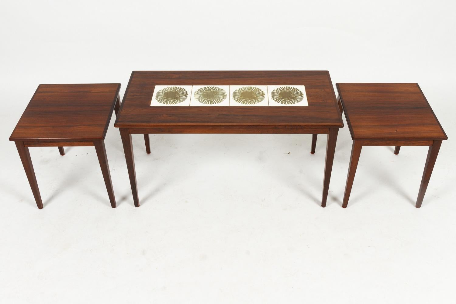 Danish Modern Rosewood & Ceramic Tile Nesting Tables, 1960s, Set of 3 3