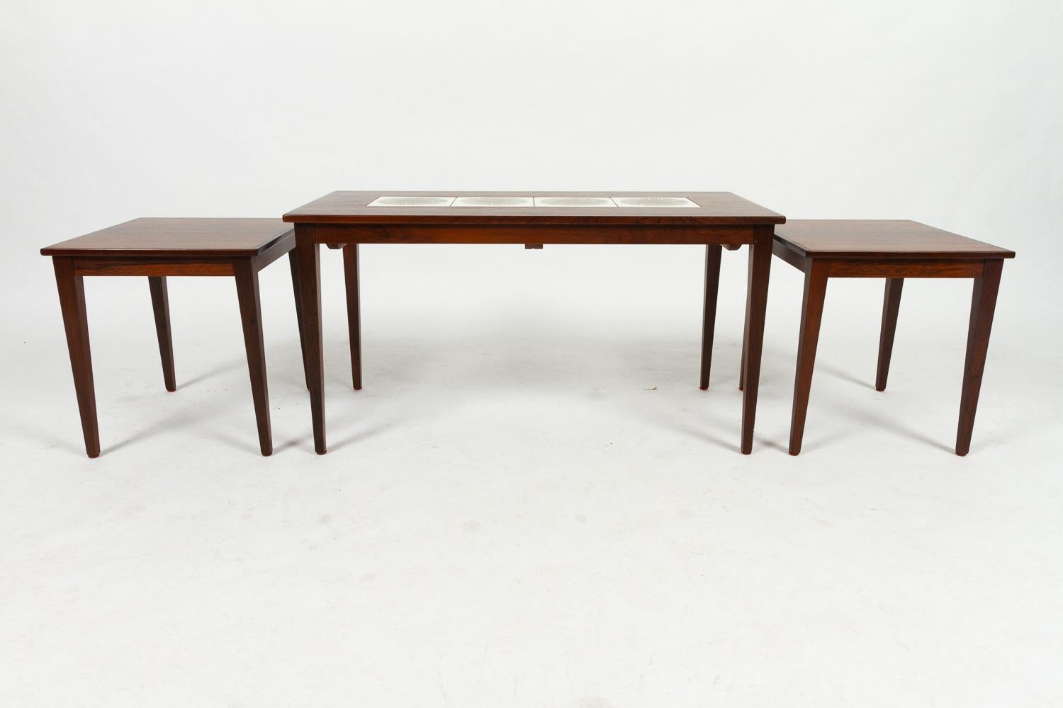 Danish Modern Rosewood & Ceramic Tile Nesting Tables, 1960s, Set of 3 4