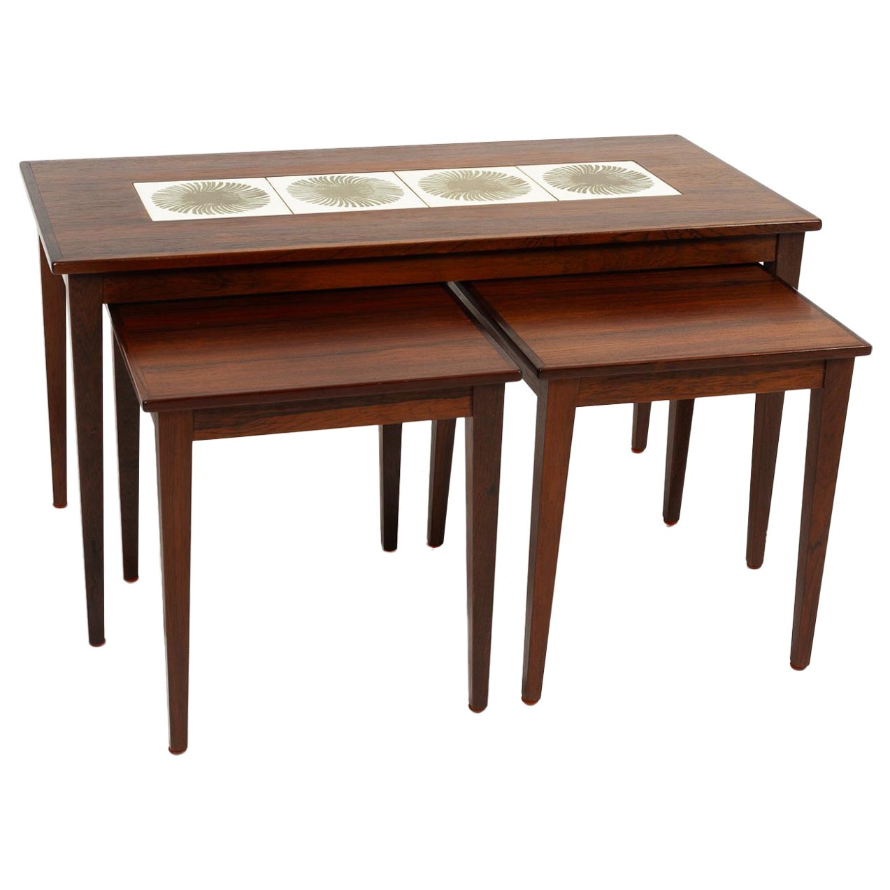 Danish Modern Rosewood & Ceramic Tile Nesting Tables, 1960s, Set of 3