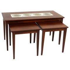 Danish Modern Rosewood & Ceramic Tile Nesting Tables, 1960s, Set of 3