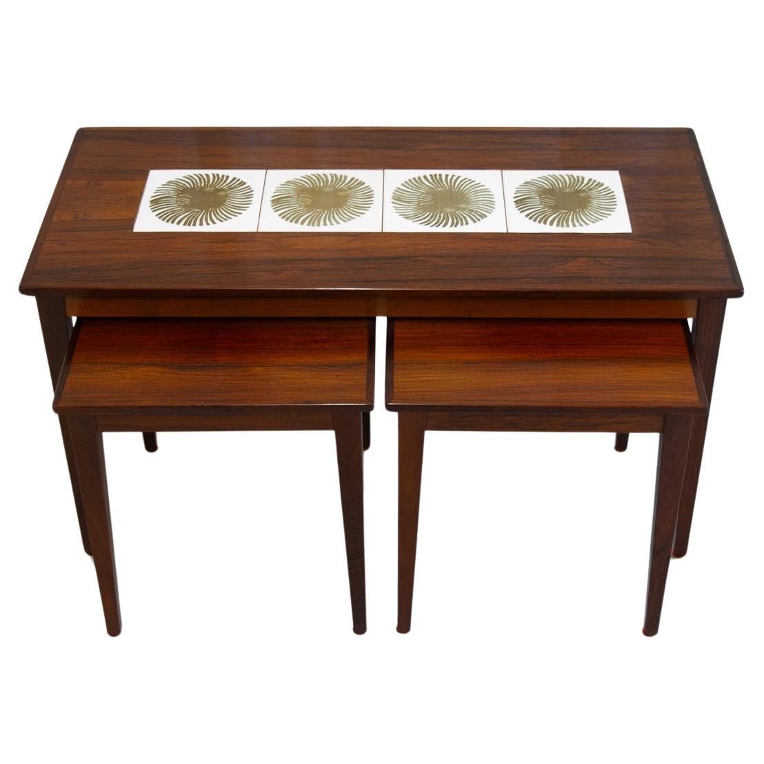 Danish Modern Rosewood & Ceramic Tile Nesting Tables, 1960s, Set of 3 For Sale