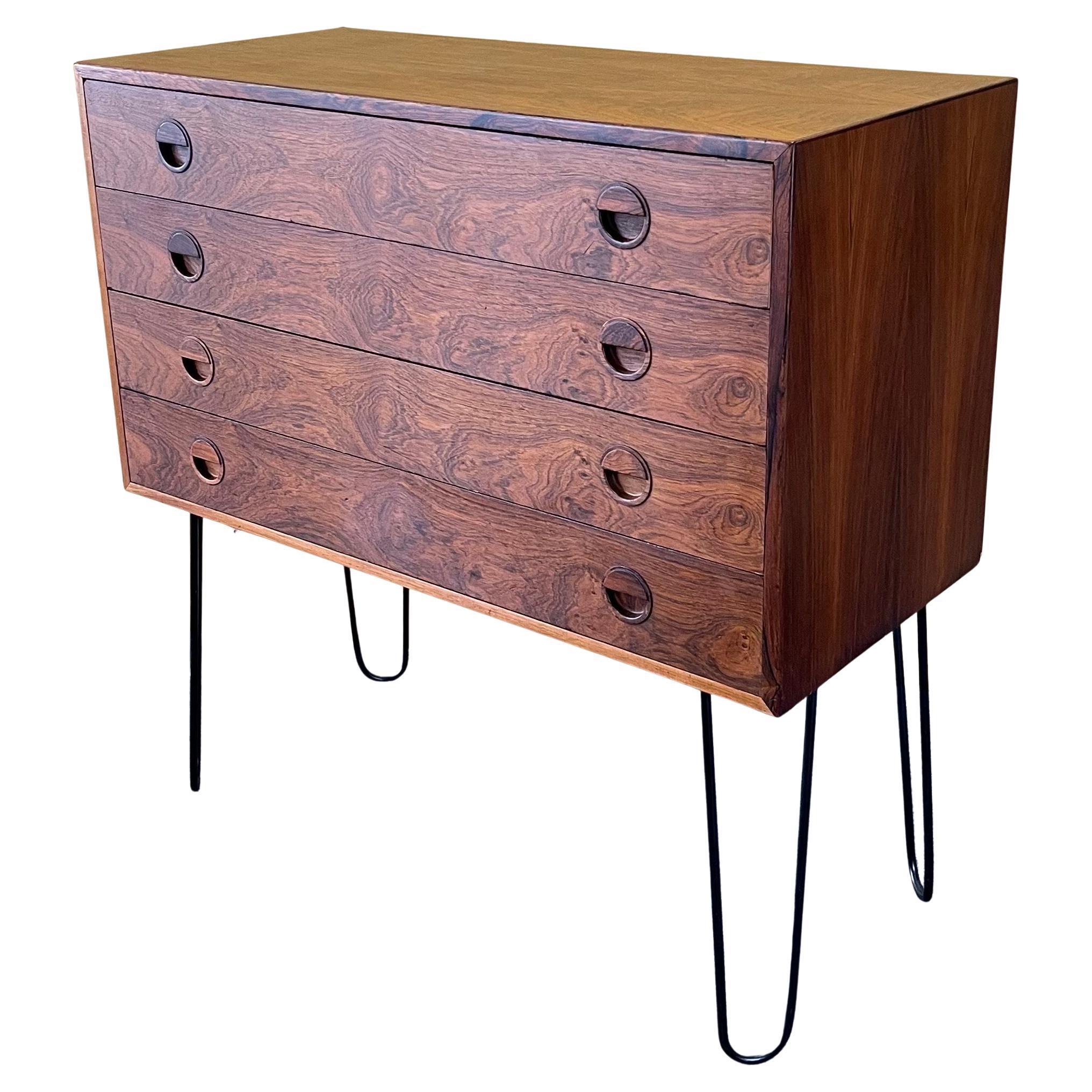 Danish Modern Rosewood Chest of Drawers with Hairpin Legs For Sale