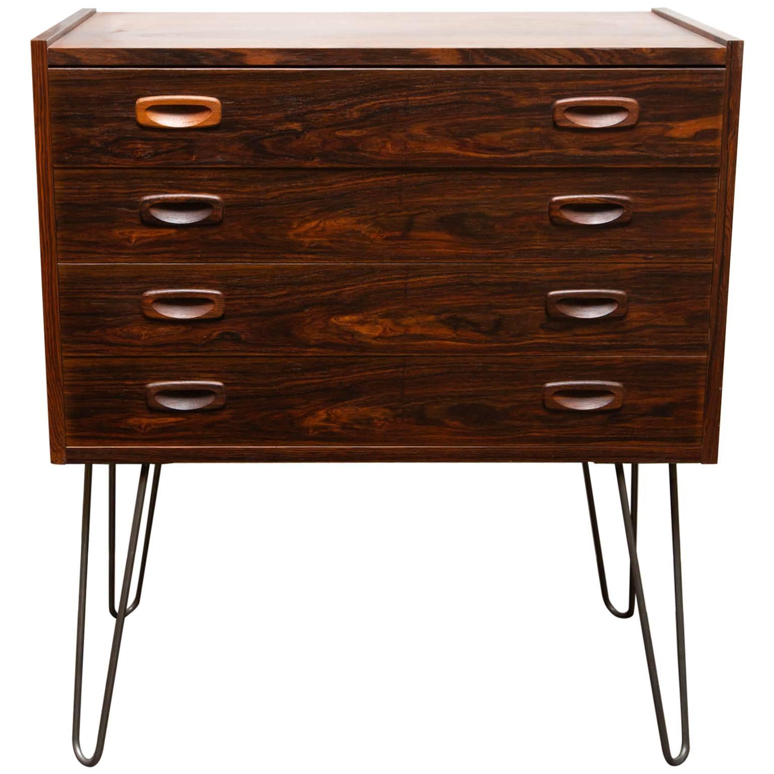 Danish Modern Rosewood Chest on Hairpin Legs For Sale