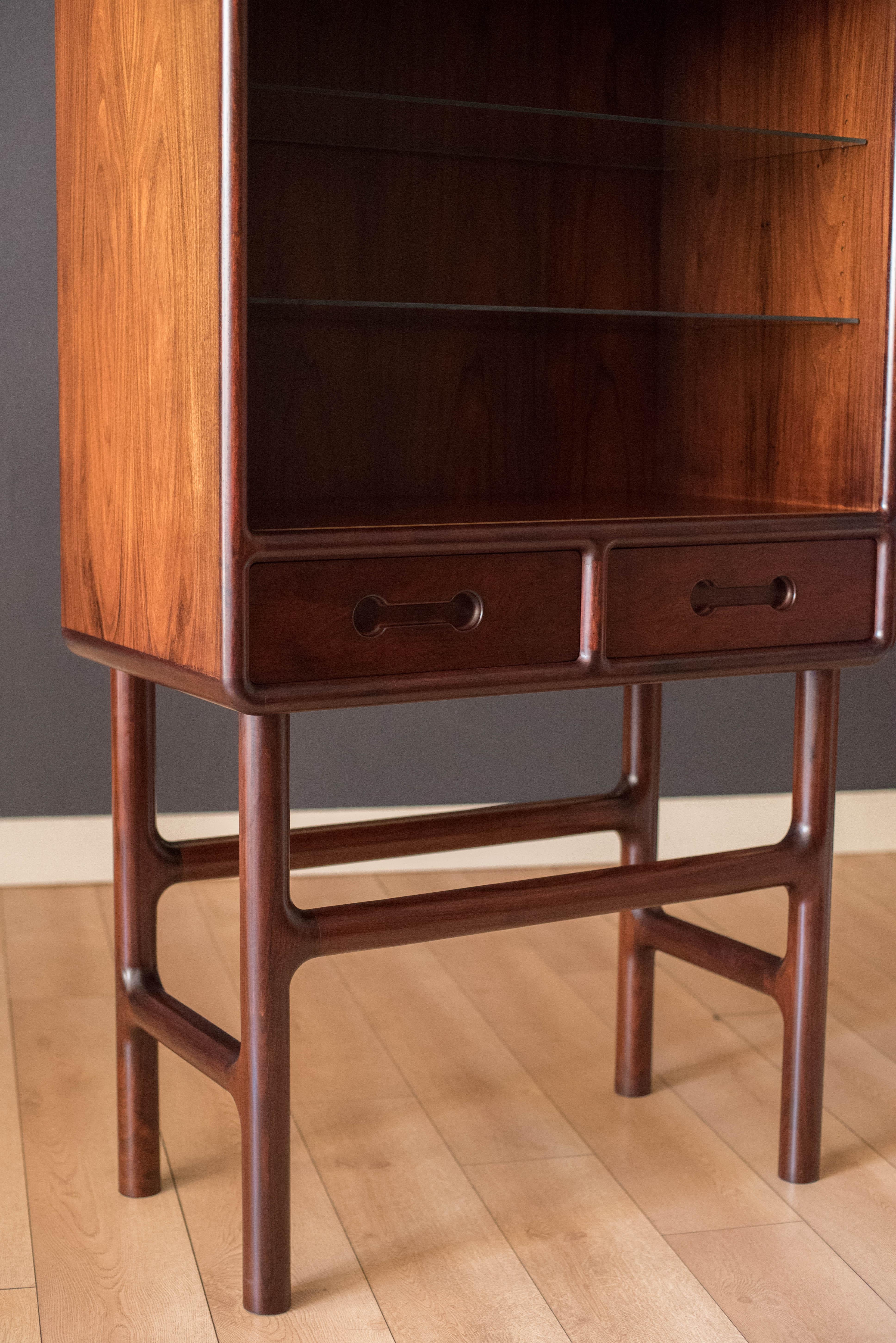 Glass Danish Modern Rosewood Cocktail Dry Bar Storage Cabinet For Sale