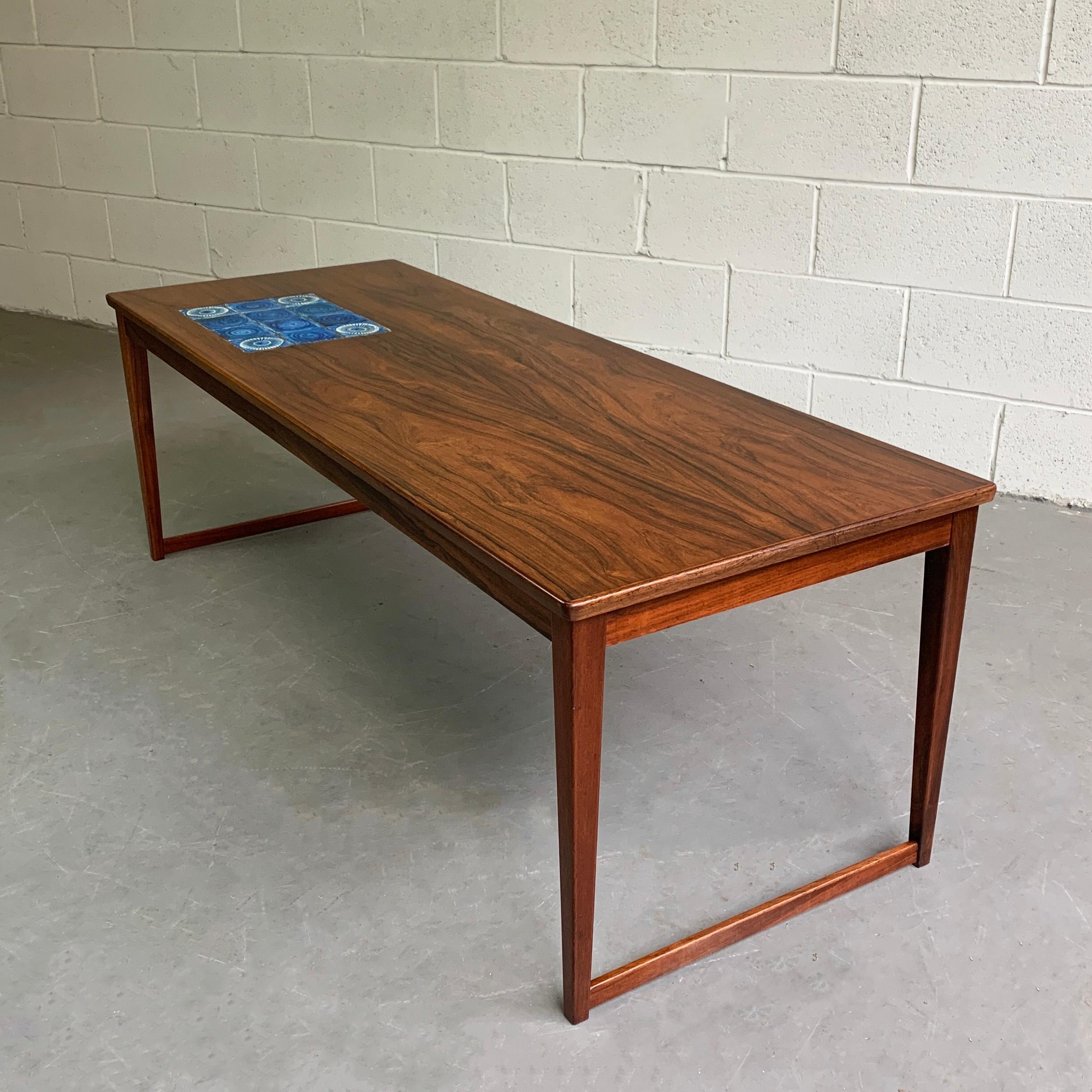 Scandinavian Modern Danish Modern Rosewood Coffee Table With Ceramic Inlay