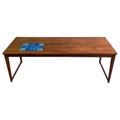 Vintage Danish Modern Rosewood Coffee Table With Ceramic Inlay