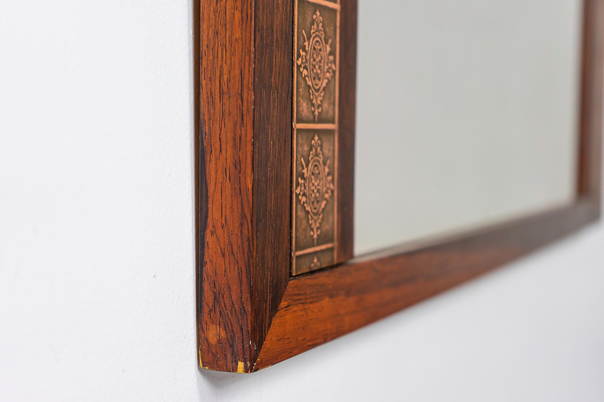 Mid-20th Century Danish Modern Rosewood & Copper Wall Mirror  For Sale