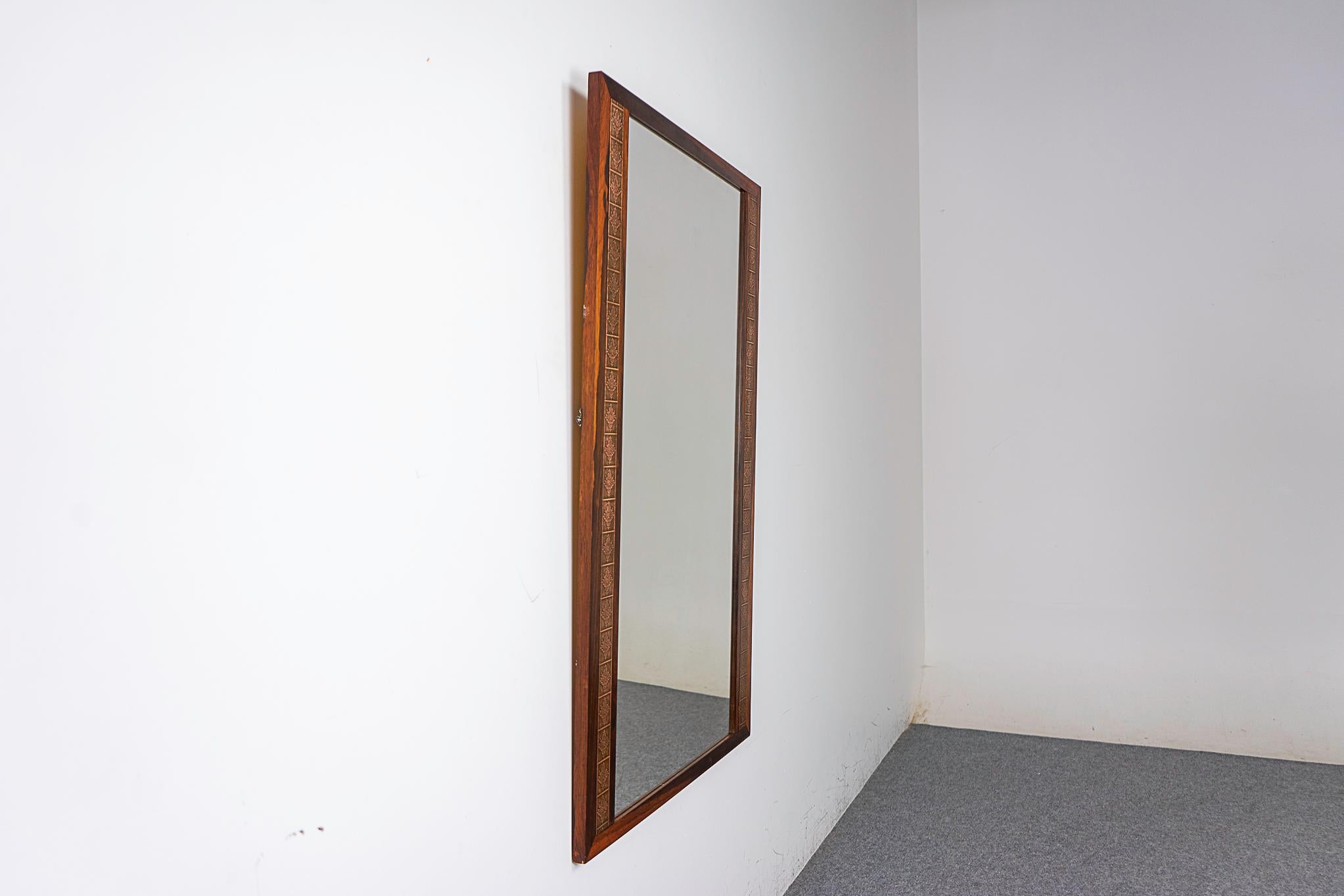 Danish Modern Rosewood & Copper Wall Mirror  For Sale 1