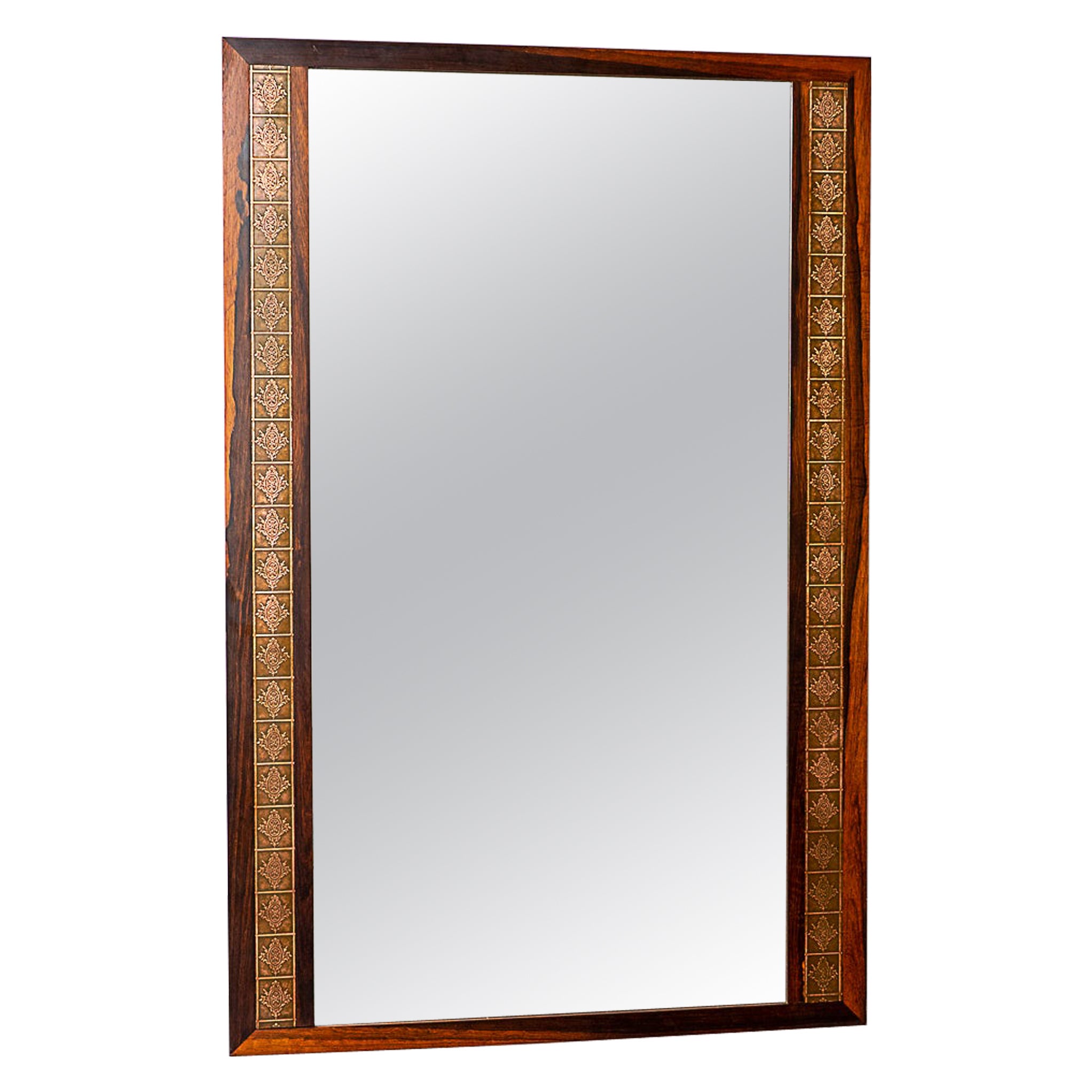 Danish Modern Rosewood & Copper Wall Mirror