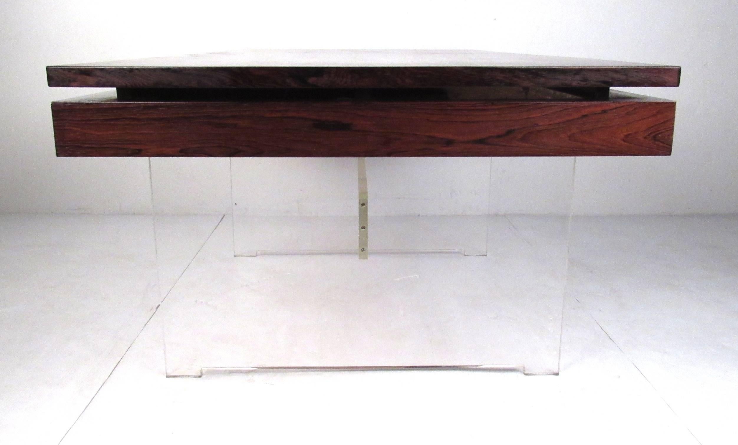 Plexiglass Danish Modern Rosewood Desk by Poul Norreklit