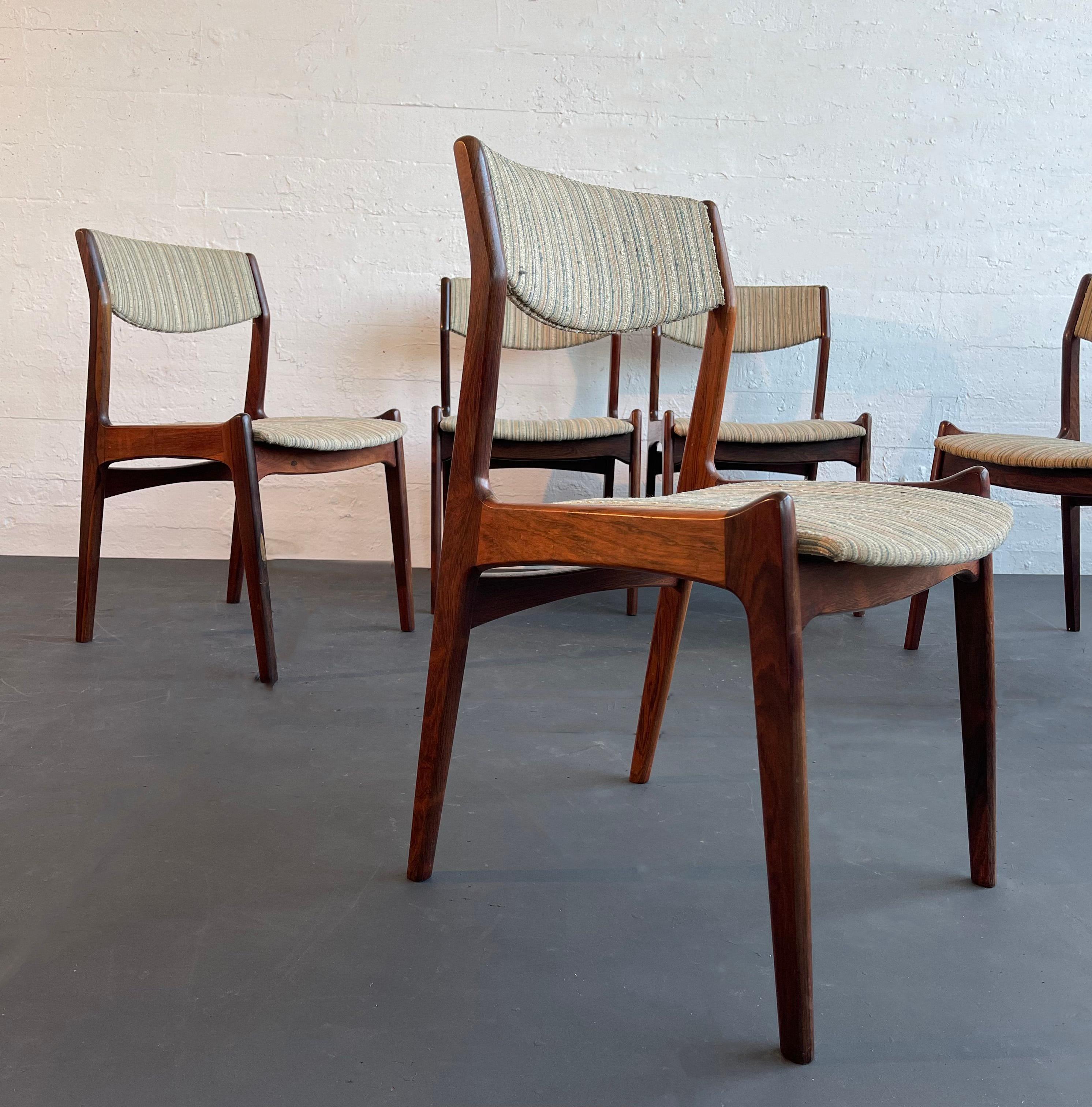 Sillas de comedor danesas modernas de palisandro de Erik Buch para Sorø Stolefabrik Tela en venta