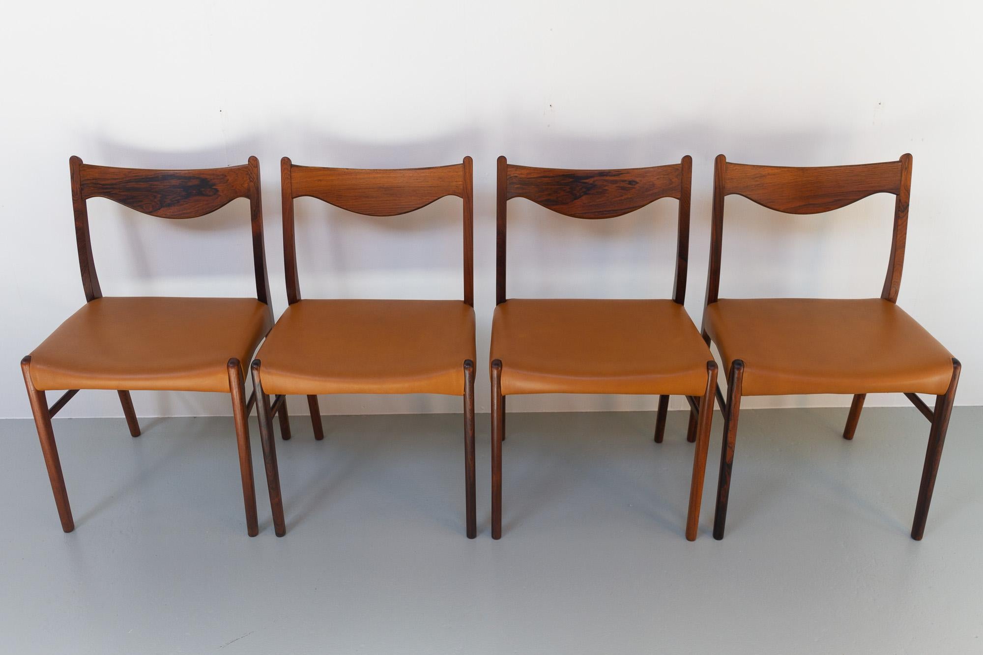 Leather Danish Modern Rosewood Dining Room Chairs GS61 by Arne Wahl Iversen, 1950s