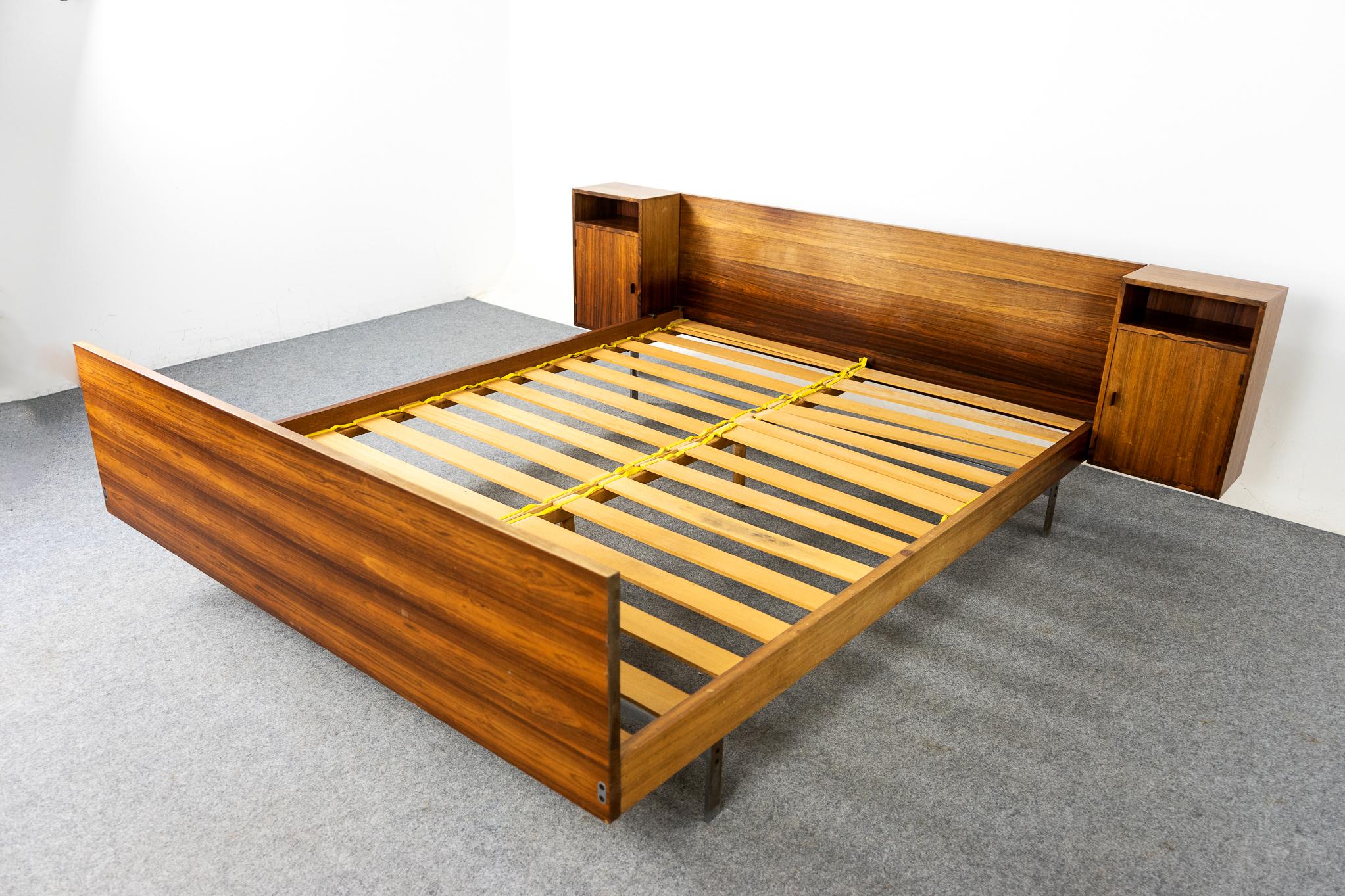 Danish Modern Rosewood European Queen Size Bed with Floating Nightstands 2