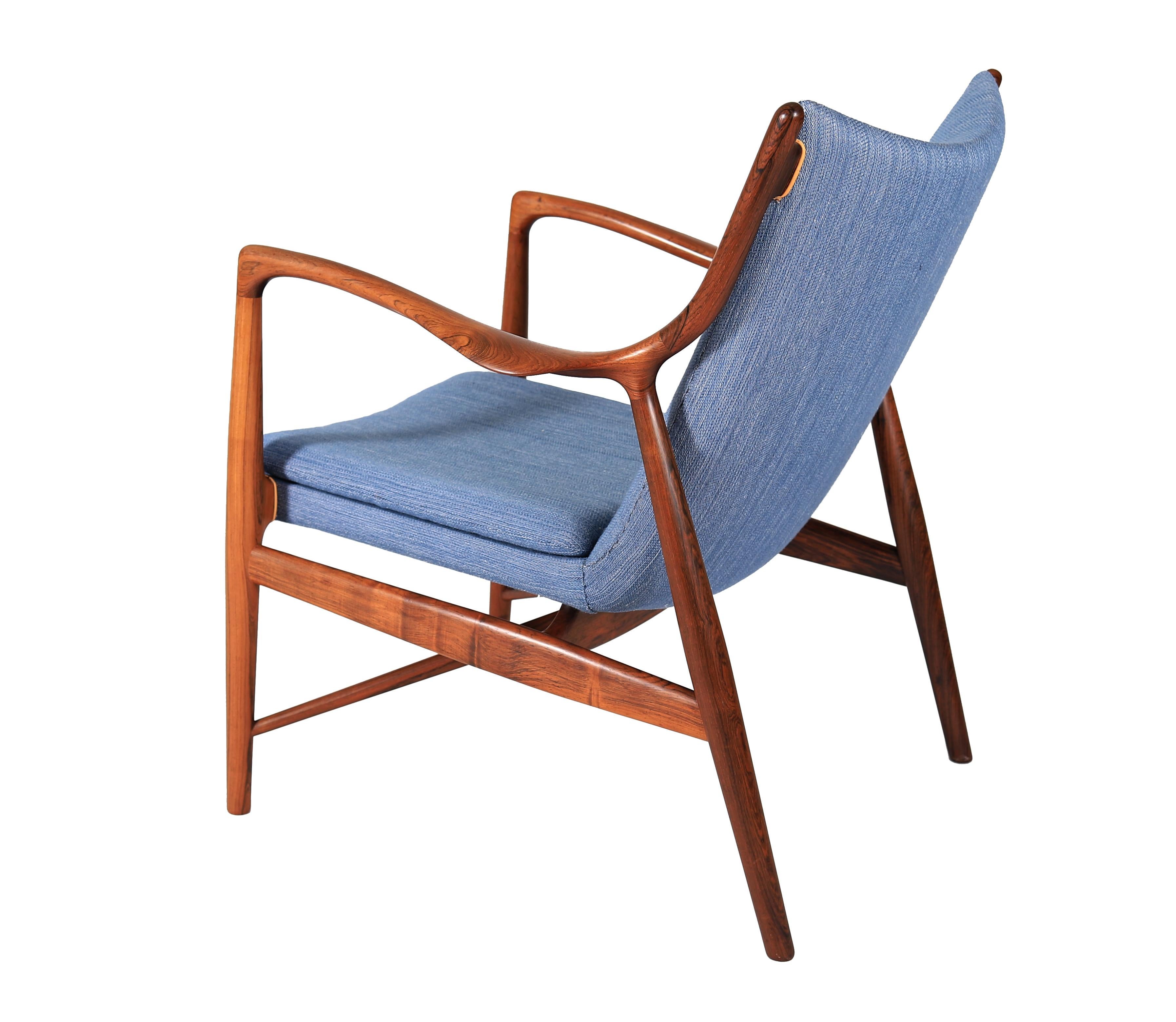 Upholstery Danish Modern Rosewood Finn Juhl NV 45 Arm Chair For Sale