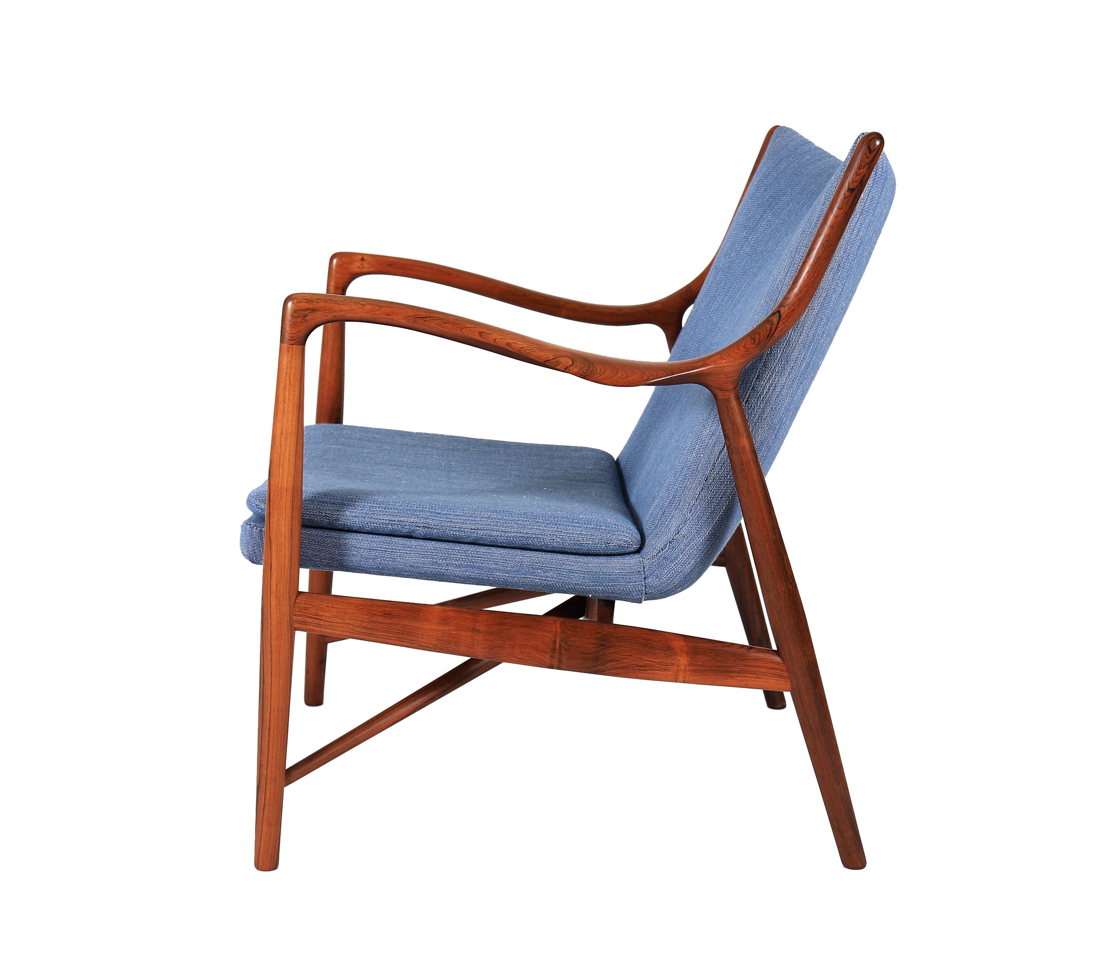 20th Century Danish Modern Rosewood Finn Juhl NV 45 Arm Chair For Sale