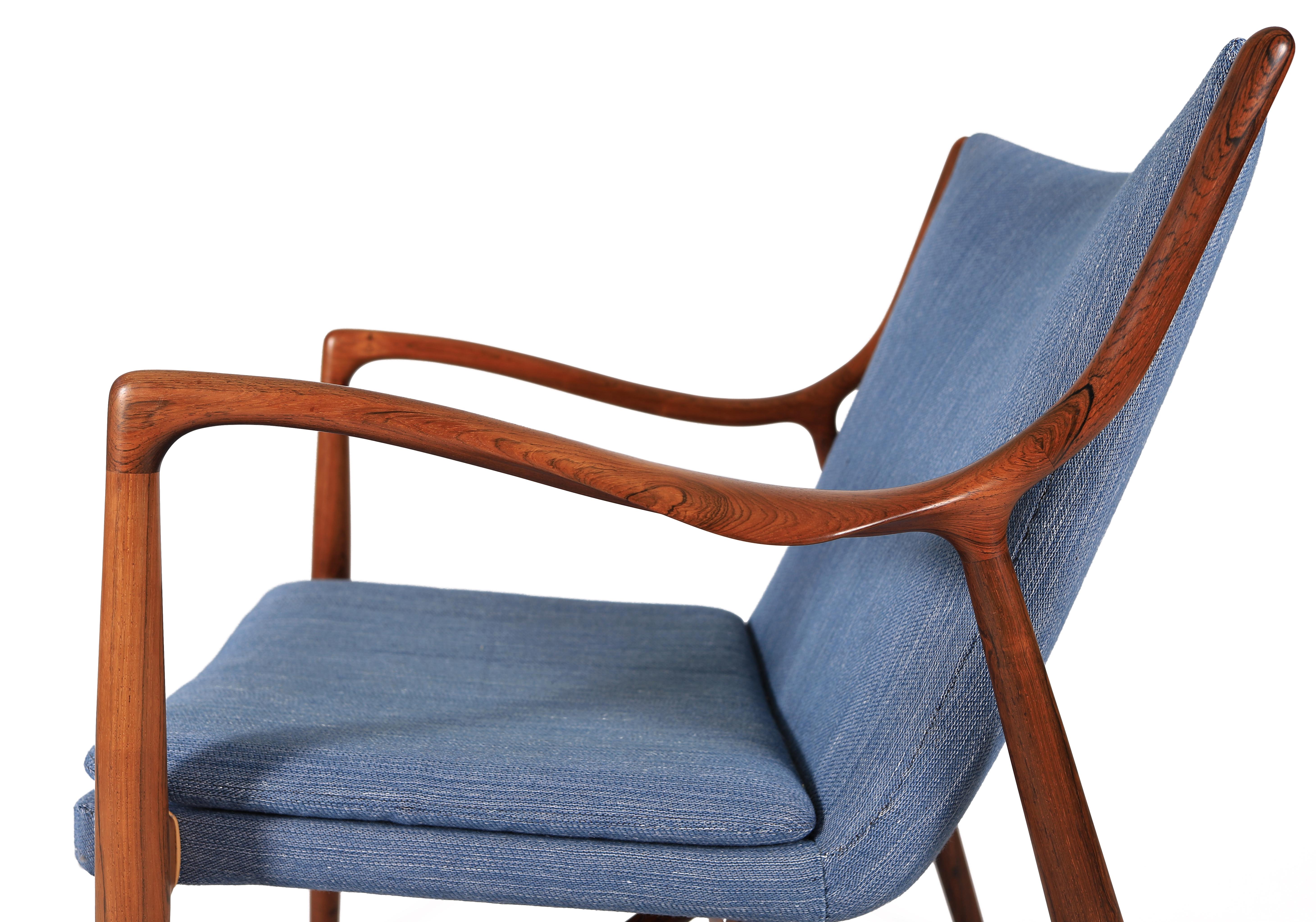 Danish Modern Rosewood Finn Juhl NV 45 Arm Chair In Good Condition For Sale In Minneapolis, MN