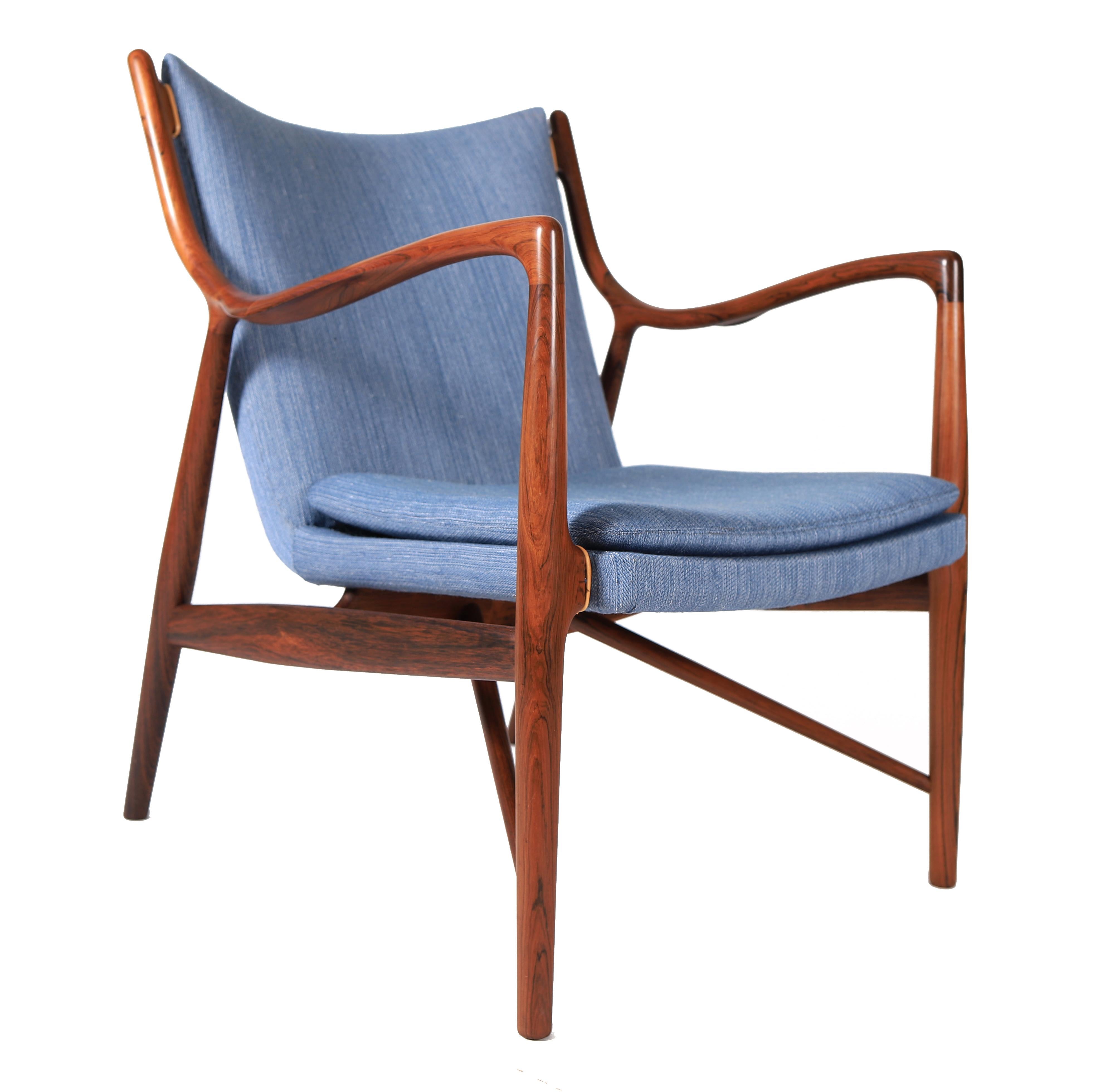 Danish Modern Rosewood Finn Juhl NV 45 Arm Chair For Sale 9